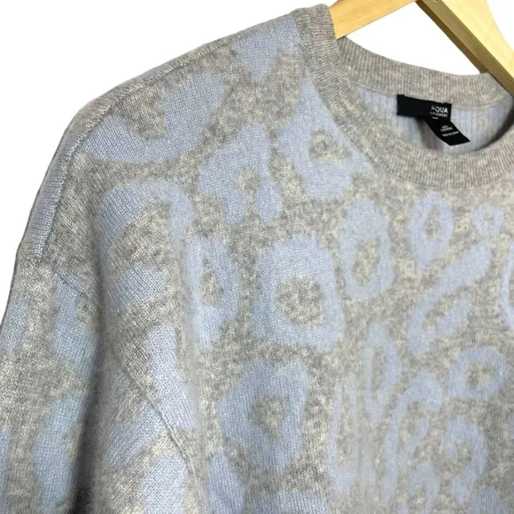 NWOT Aqua 100% Cashmere Leopard Print Sweater in Grey/Baby Blue Size S