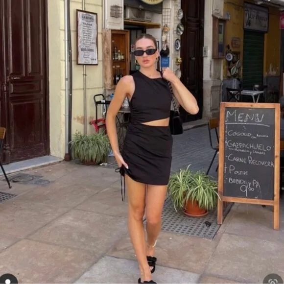 nwot zara cut out black mini dress xs