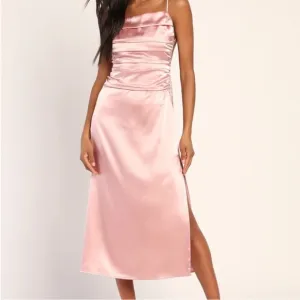 NWT Lulu’s Glow &amp; Behold Pink Satin Midi Dress Large