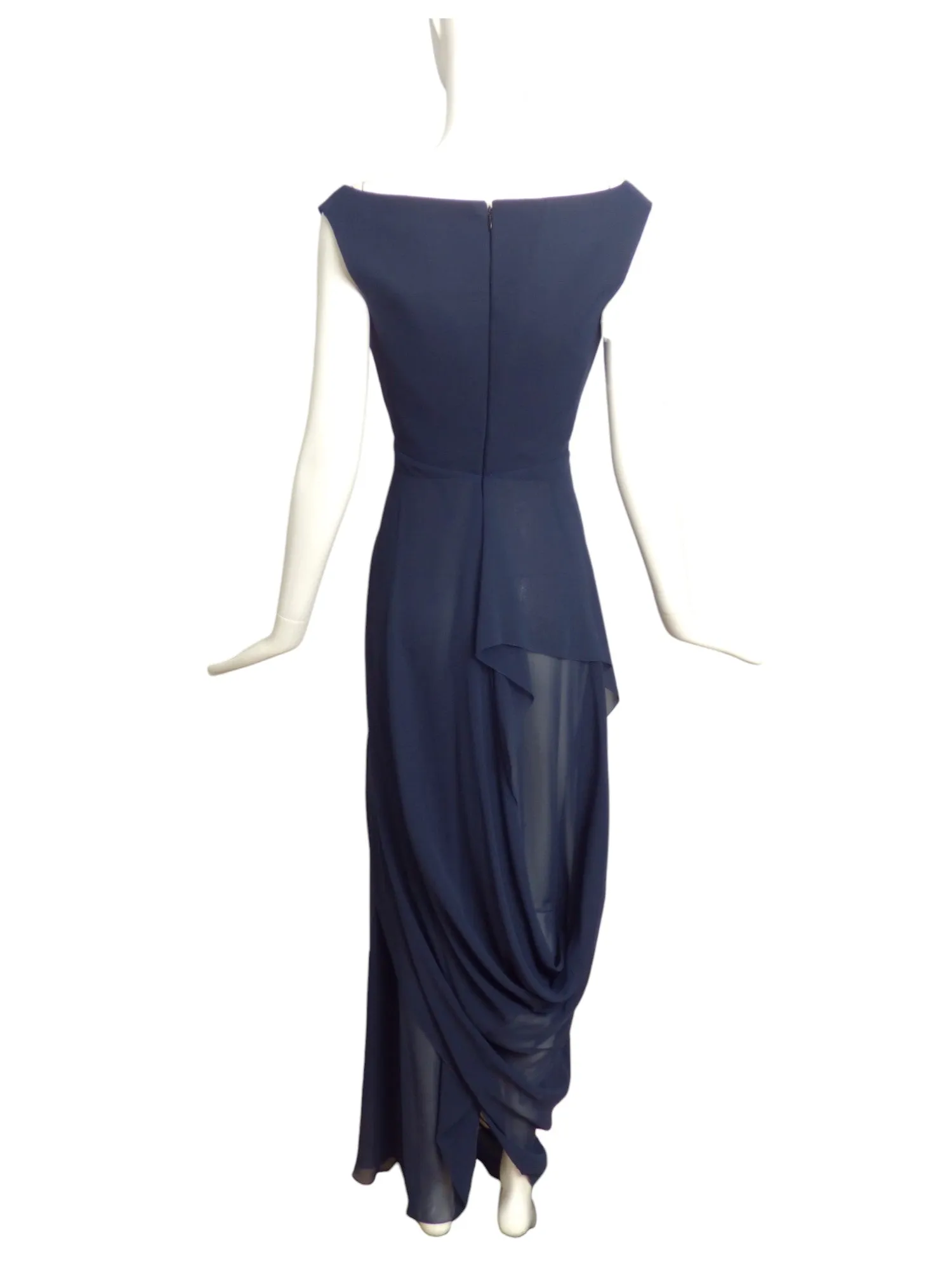 OCIMAR VERSOLATO- 1990s Navy Draped Chiffon Gown, Size 6