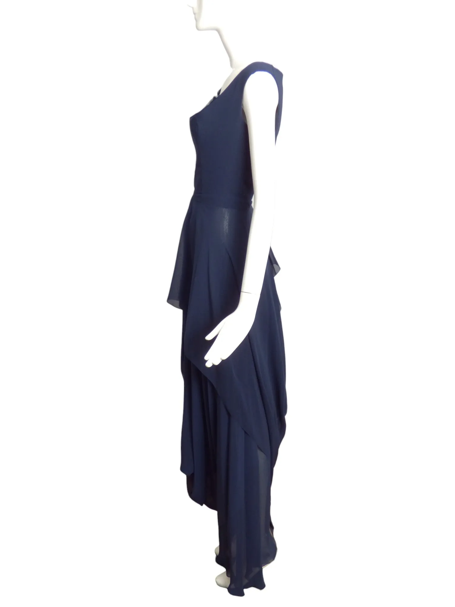 OCIMAR VERSOLATO- 1990s Navy Draped Chiffon Gown, Size 6
