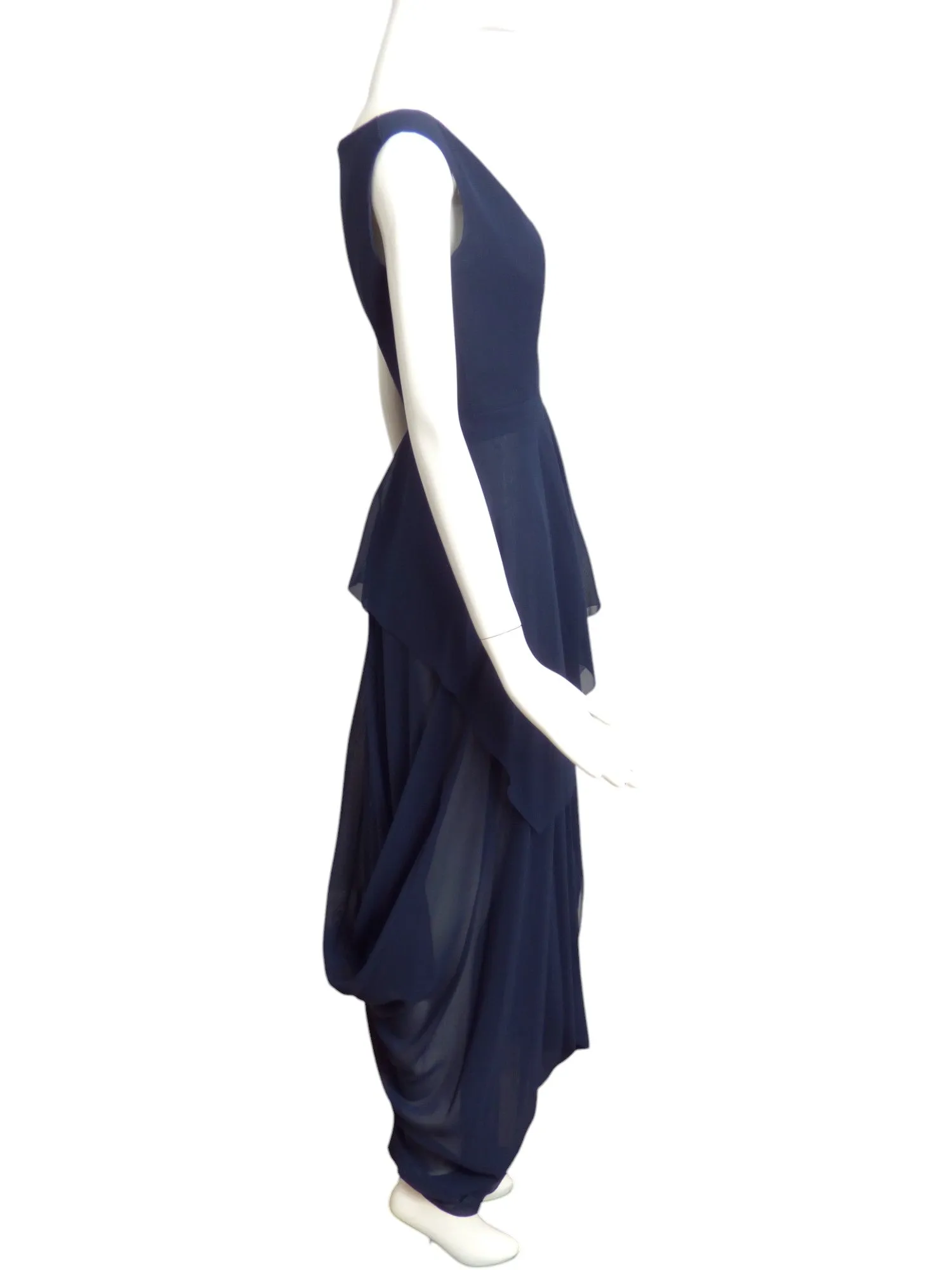 OCIMAR VERSOLATO- 1990s Navy Draped Chiffon Gown, Size 6