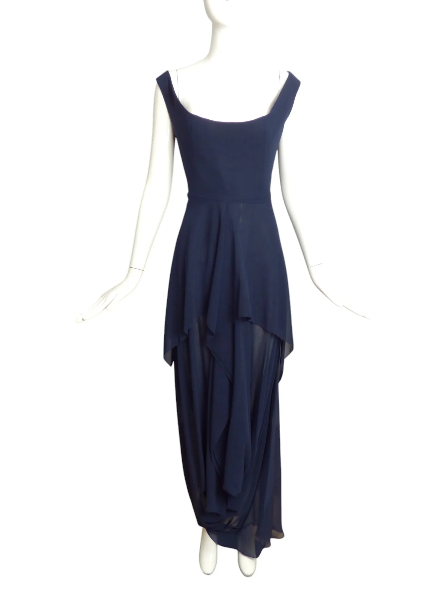 OCIMAR VERSOLATO- 1990s Navy Draped Chiffon Gown, Size 6