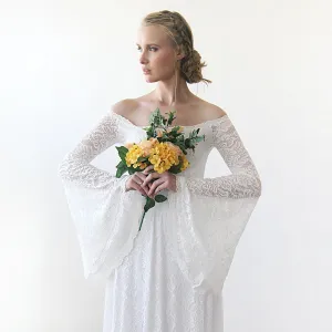 Off-Shoulder Bell Sleeve Dress With A Train   #1202