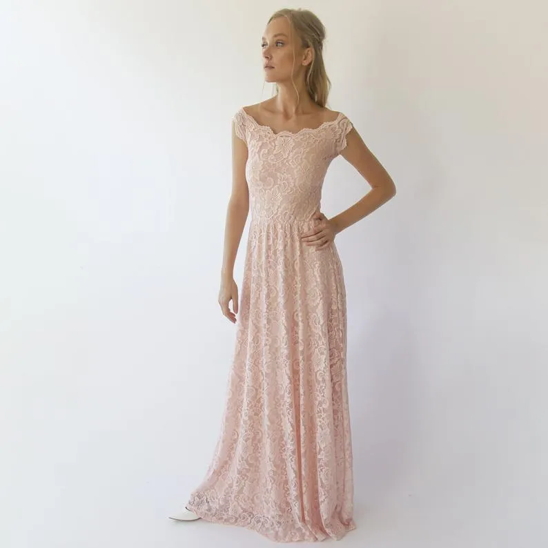 Off the shoulder short sleeves  wedding dress #1304