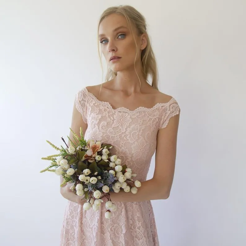 Off the shoulder short sleeves  wedding dress #1304
