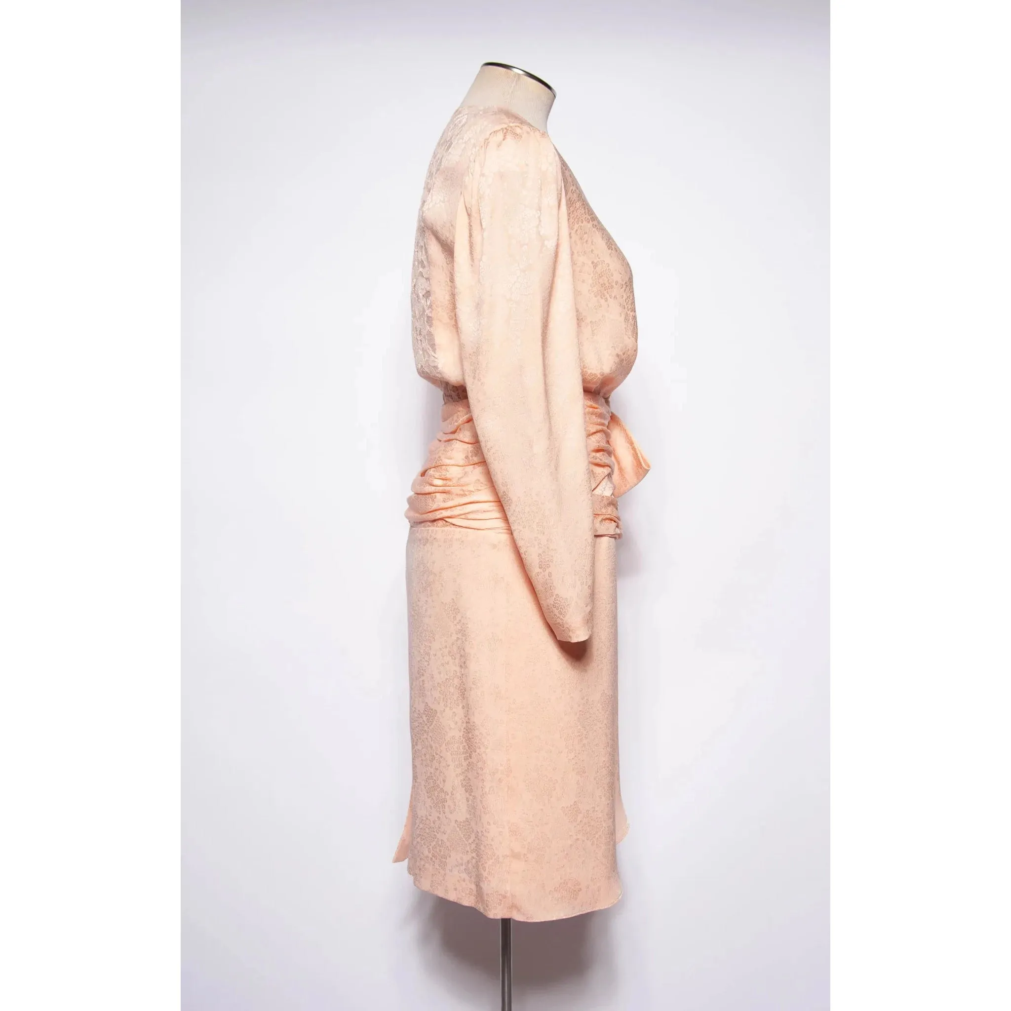 OLEG CASSINI Vintage 1980s Pink Silk and Lace Cocktail Dress | S/M