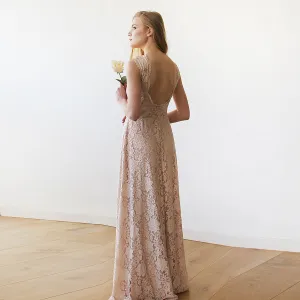 Open back lace maxi dress sleeveless pink blush  #1141