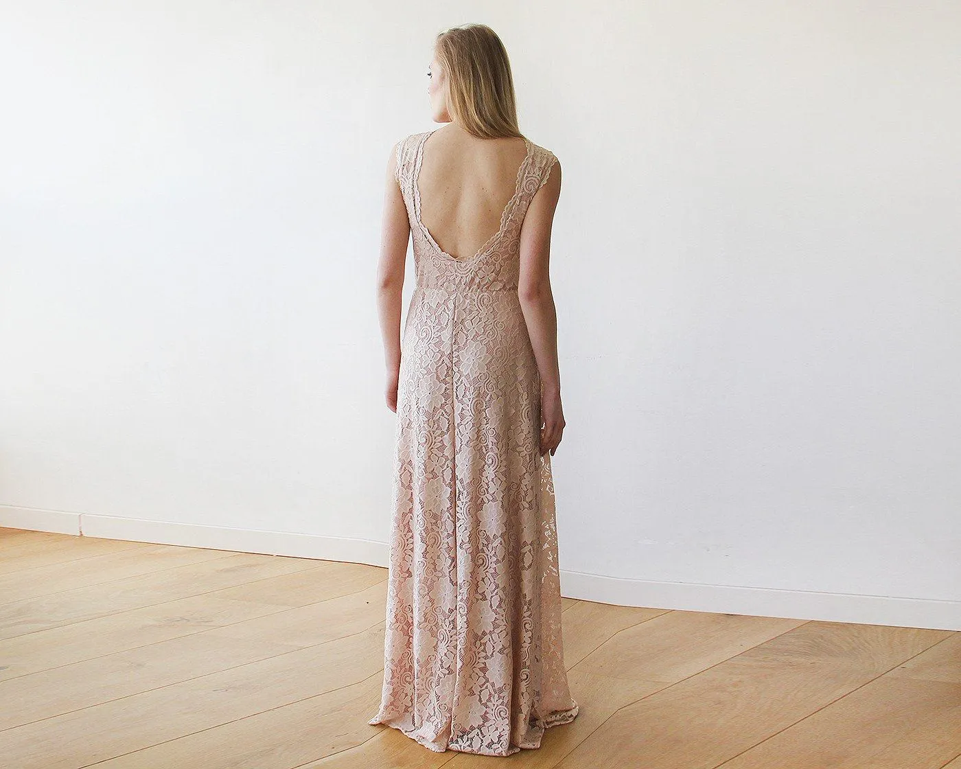 Open back lace maxi dress sleeveless pink blush  #1141