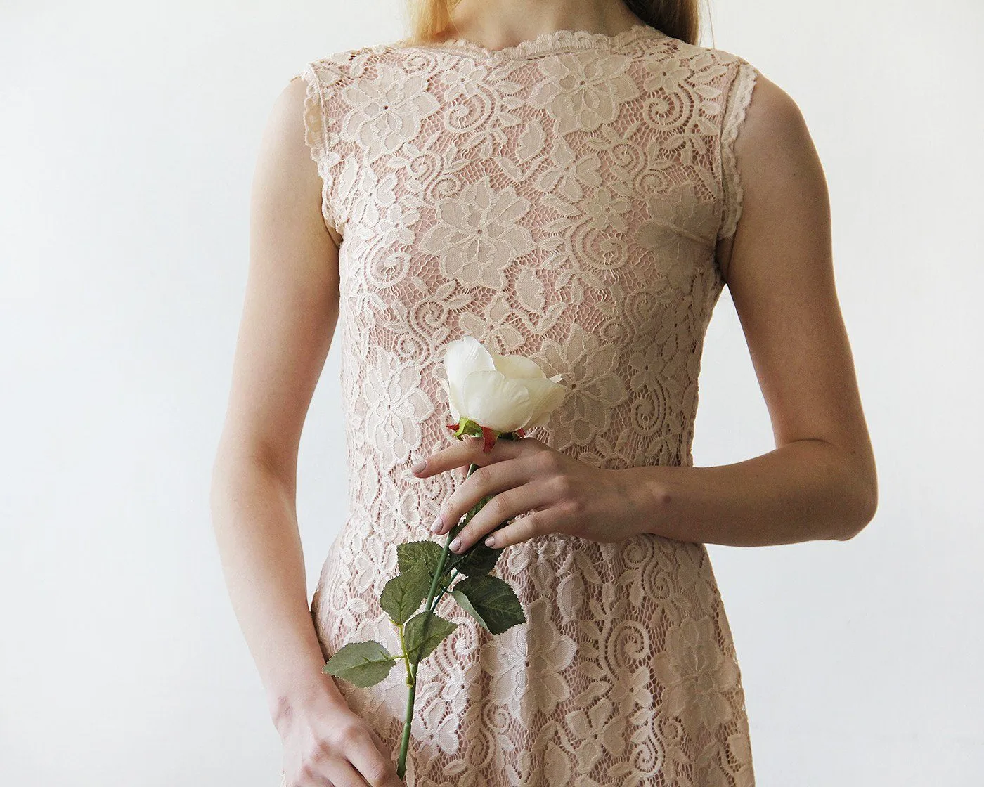 Open back lace maxi dress sleeveless pink blush  #1141