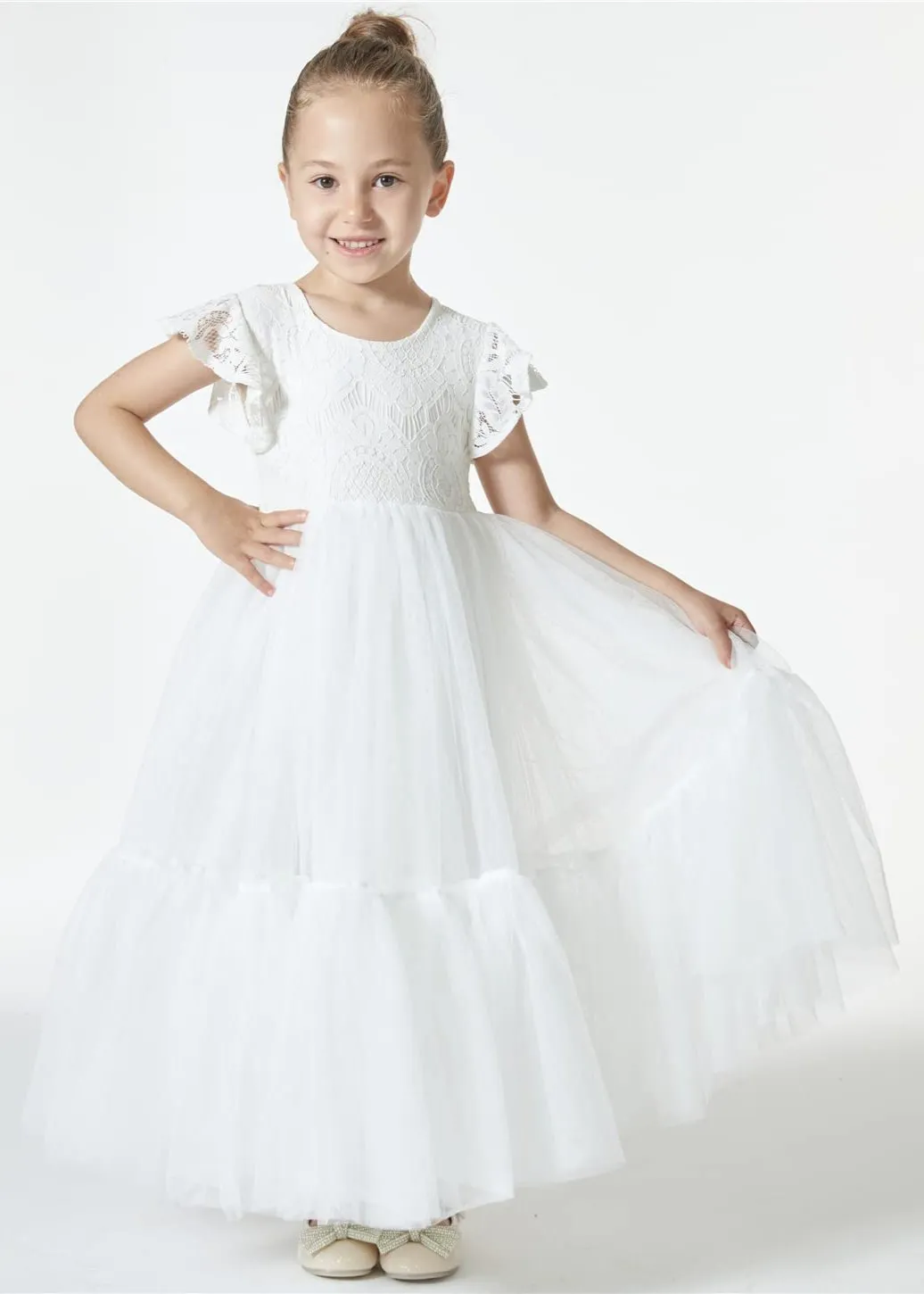 Orchid Lace Vintage Bohemian Girl Dress in White