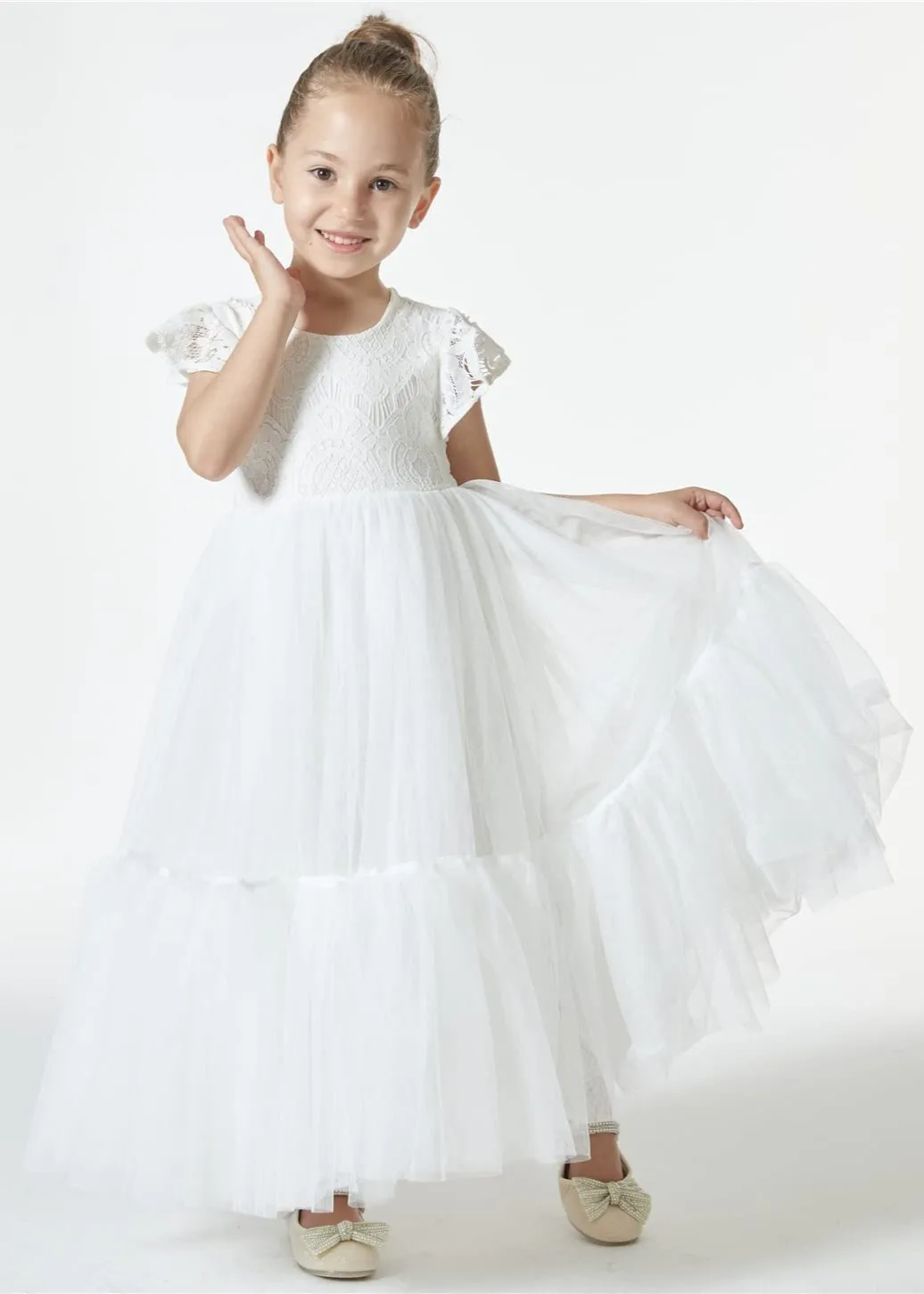 Orchid Lace Vintage Bohemian Girl Dress in White