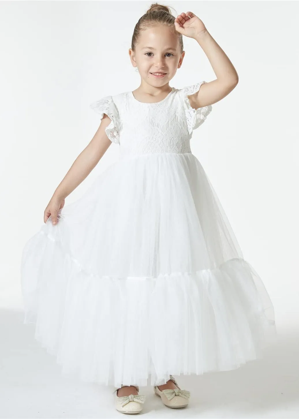 Orchid Lace Vintage Bohemian Girl Dress in White
