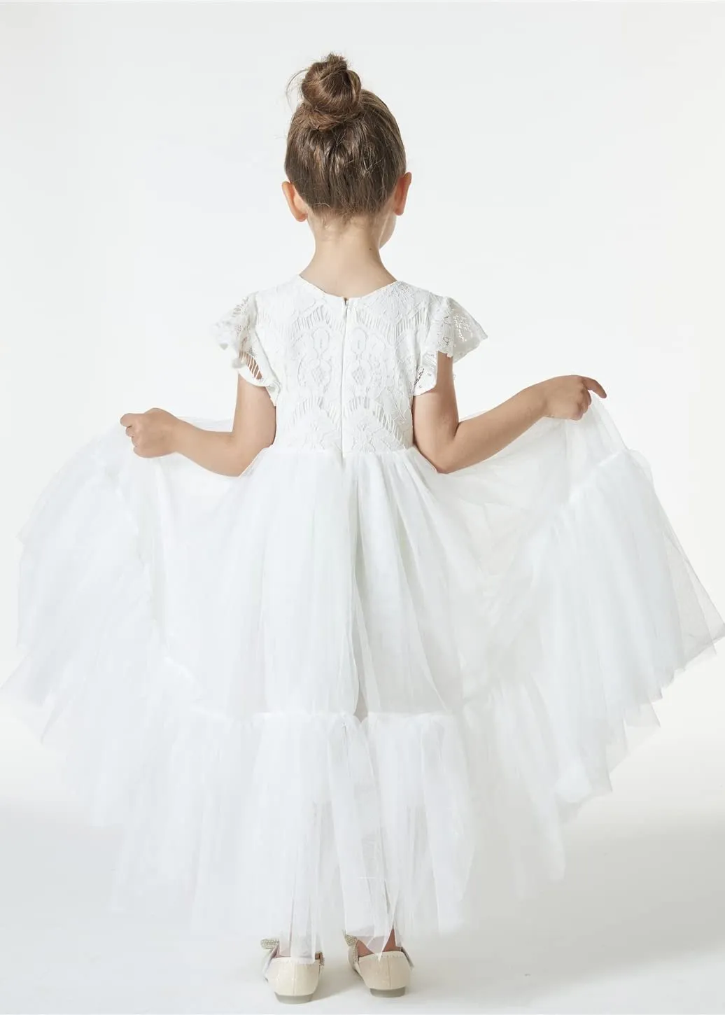 Orchid Lace Vintage Bohemian Girl Dress in White