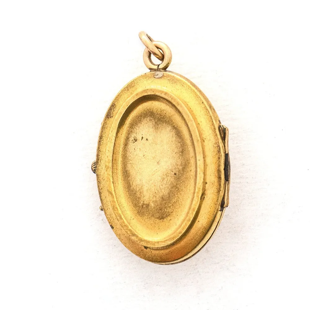 Oval Turquoise & Pearl Etruscan Revival Antique Locket