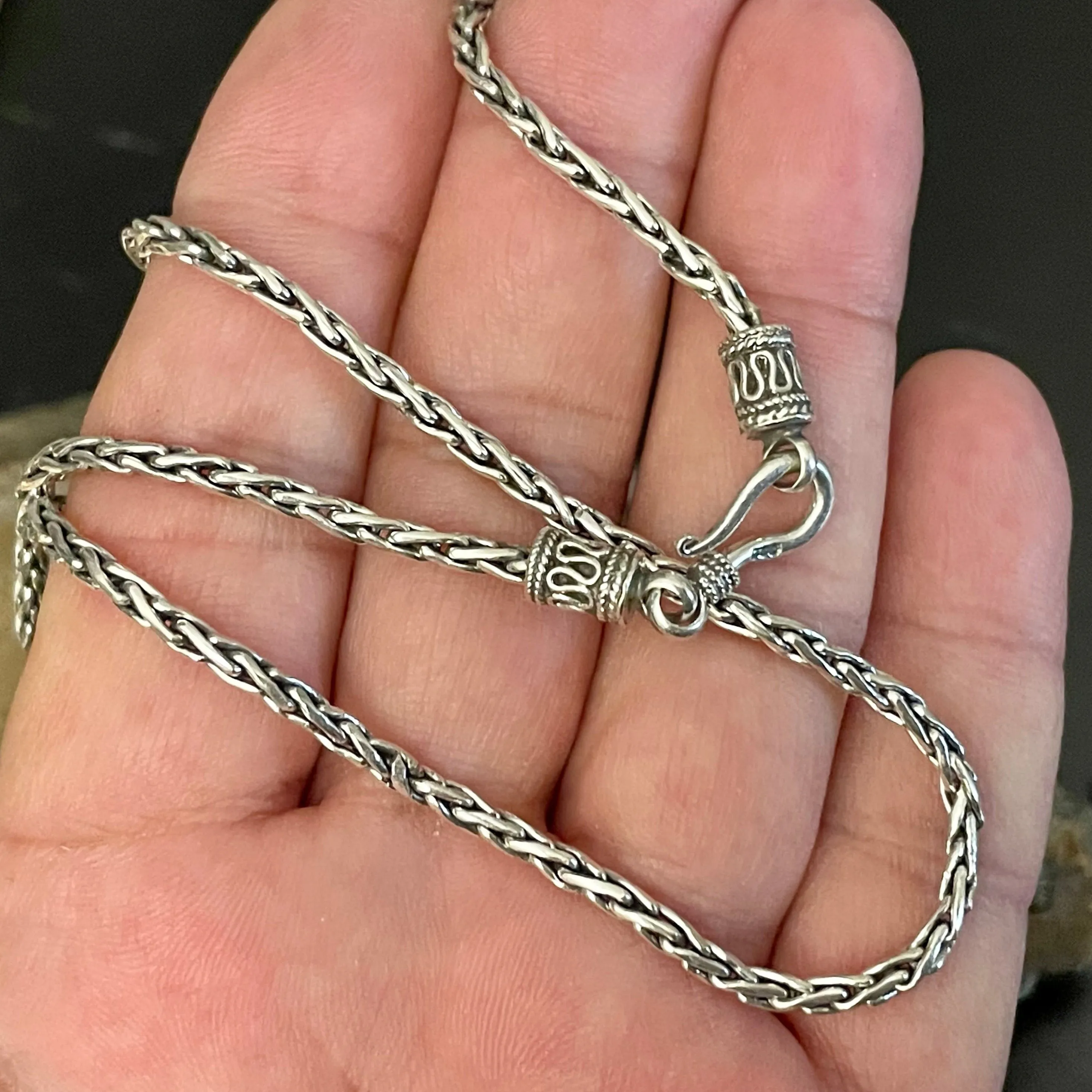 Oxidized Sterling Silver Wheat Chain | Braided Spiga Wheat Chain