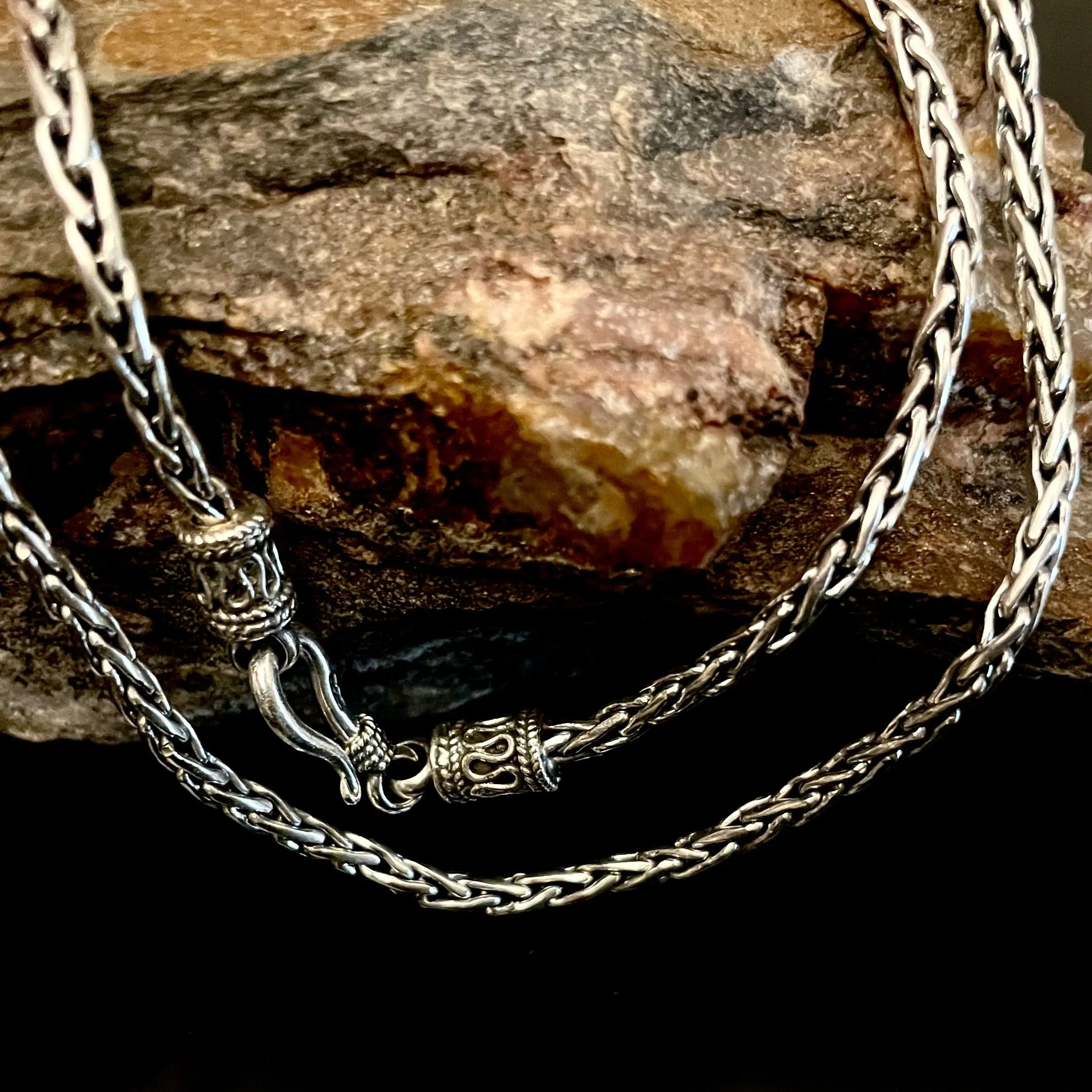 Oxidized Sterling Silver Wheat Chain | Braided Spiga Wheat Chain