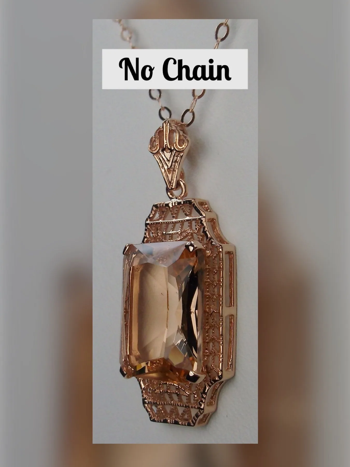 Peach Topaz Pendant, Rose Gold Overlay, 1930s Art Deco Jewelry #P13