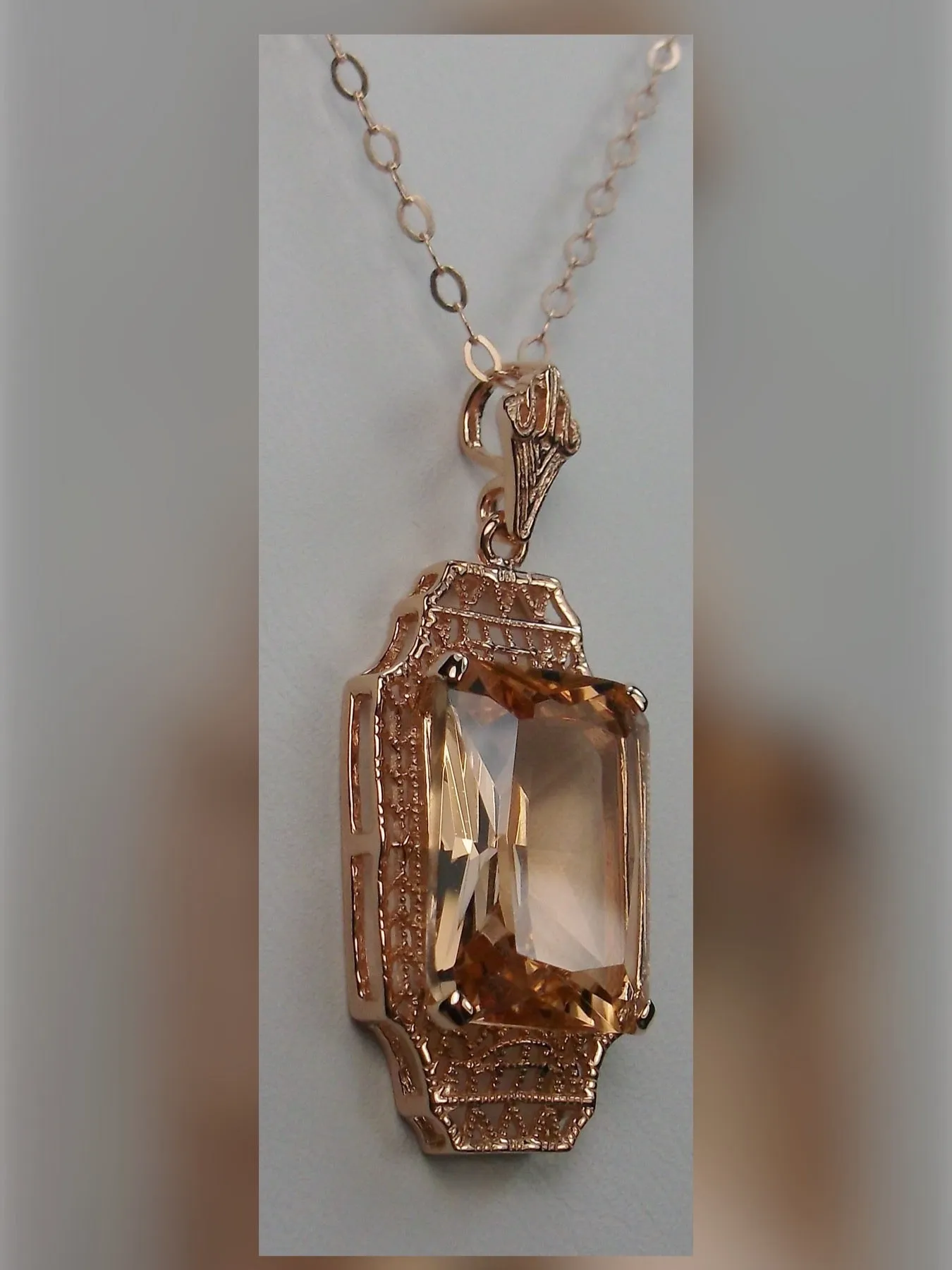 Peach Topaz Pendant, Rose Gold Overlay, 1930s Art Deco Jewelry #P13