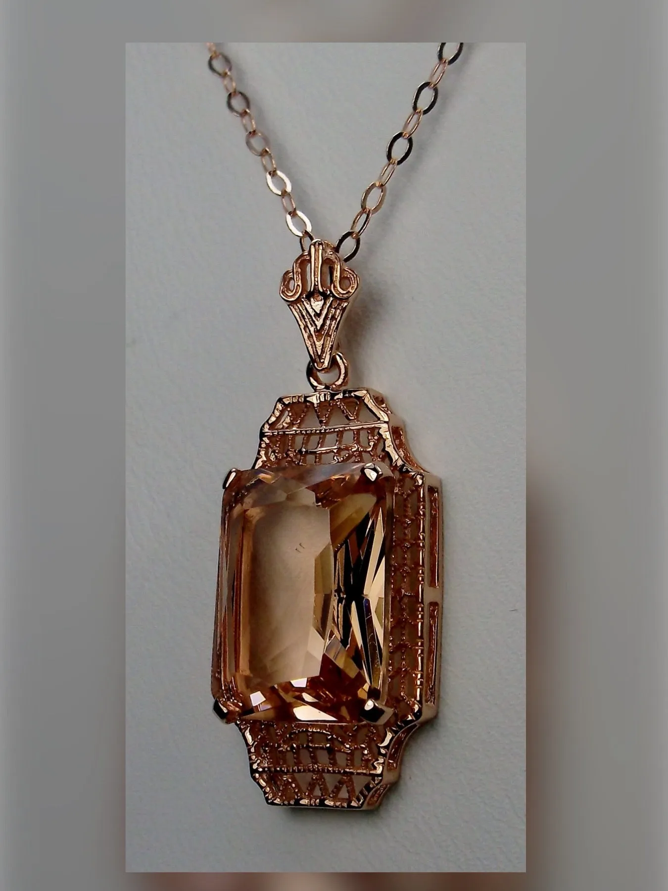 Peach Topaz Pendant, Rose Gold Overlay, 1930s Art Deco Jewelry #P13