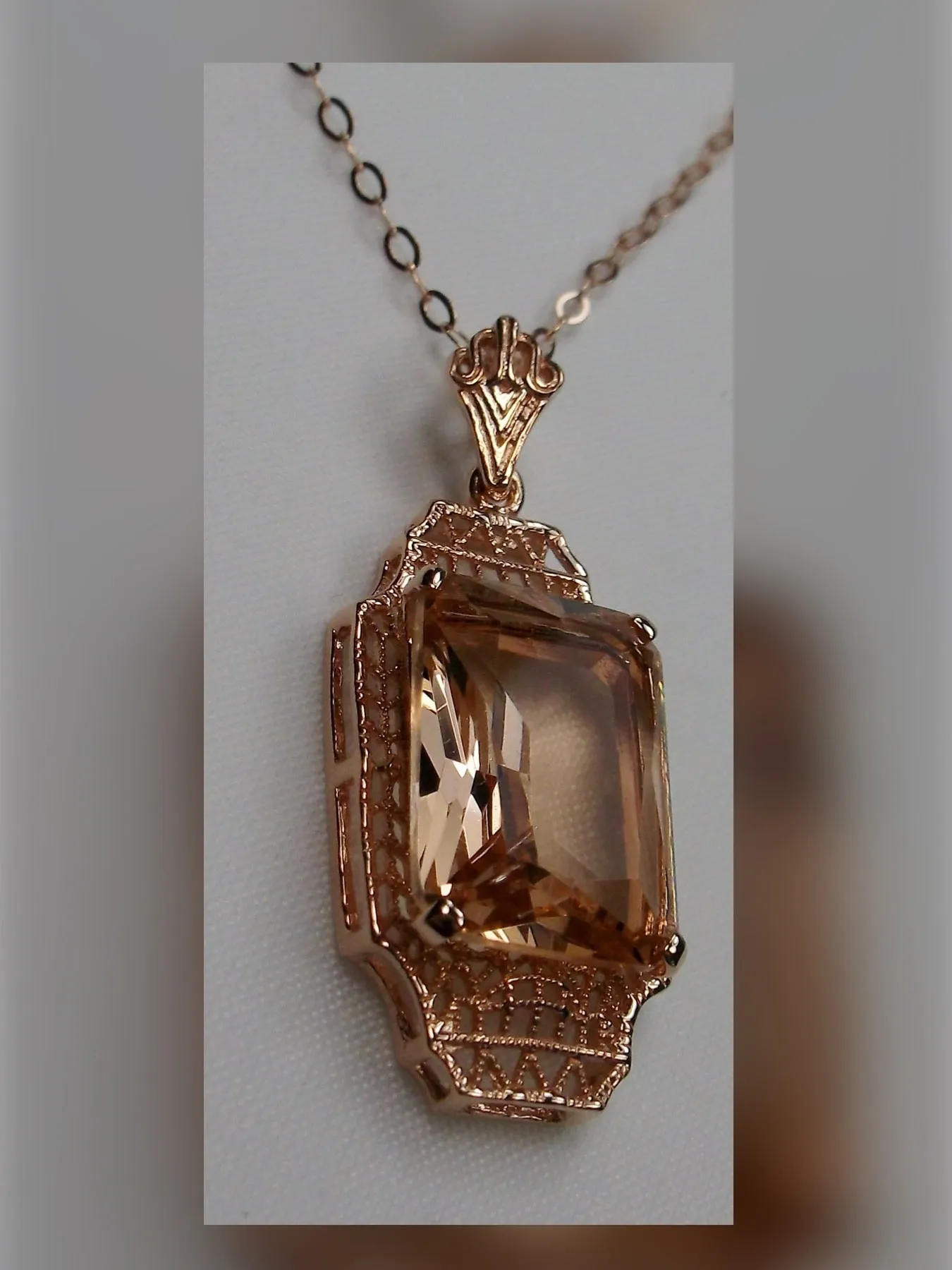 Peach Topaz Pendant, Rose Gold Overlay, 1930s Art Deco Jewelry #P13