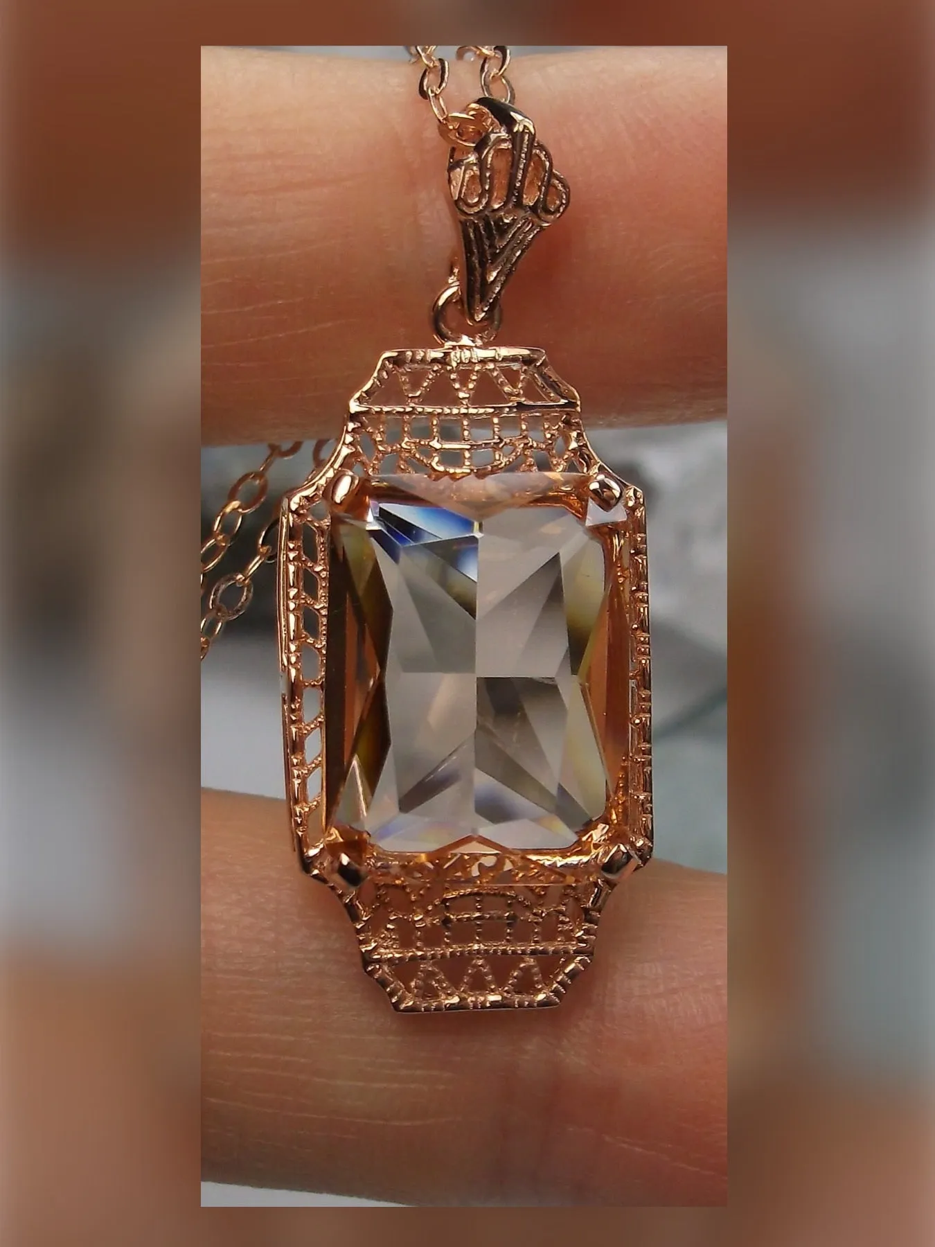 Peach Topaz Pendant, Rose Gold Overlay, 1930s Art Deco Jewelry #P13