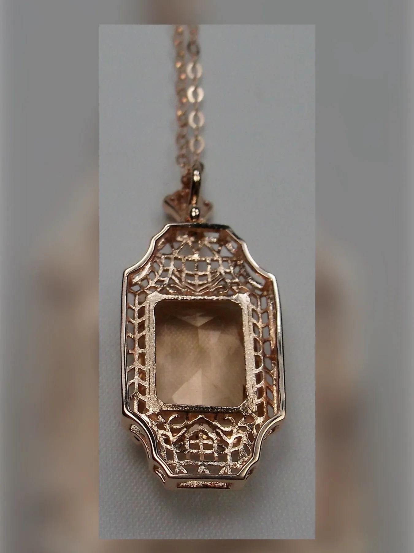 Peach Topaz Pendant, Rose Gold Overlay, 1930s Art Deco Jewelry #P13