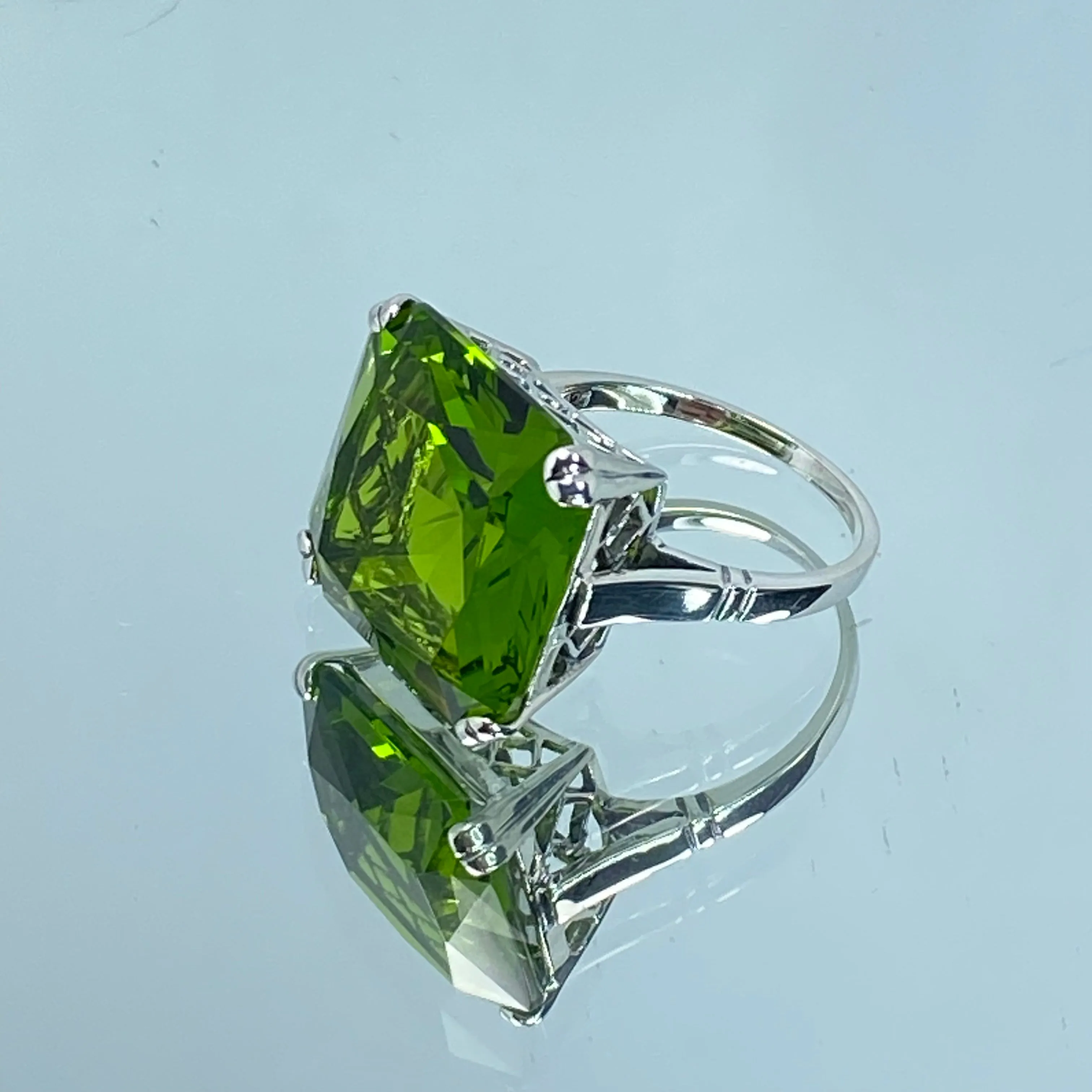 Peridot Ring, Size 5.5, 20ct Big Huge Square Gem, Vintage Jewelry #D1 - Ready to Ship