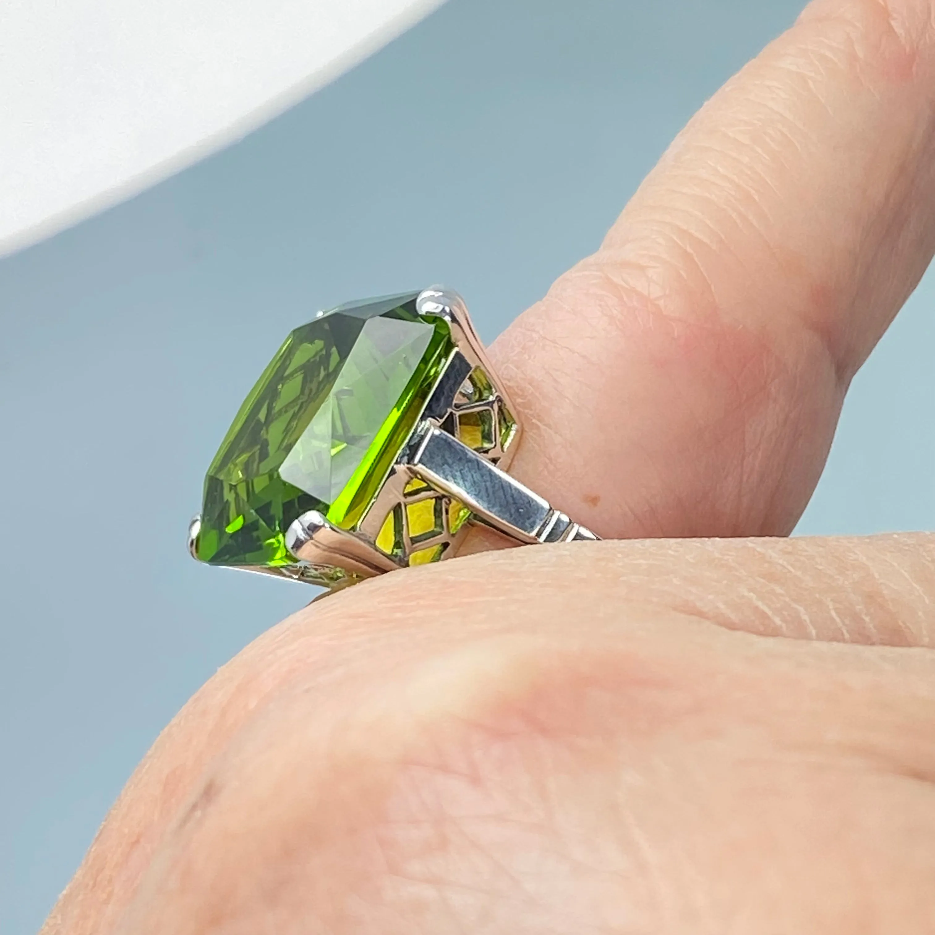 Peridot Ring, Size 5.5, 20ct Big Huge Square Gem, Vintage Jewelry #D1 - Ready to Ship
