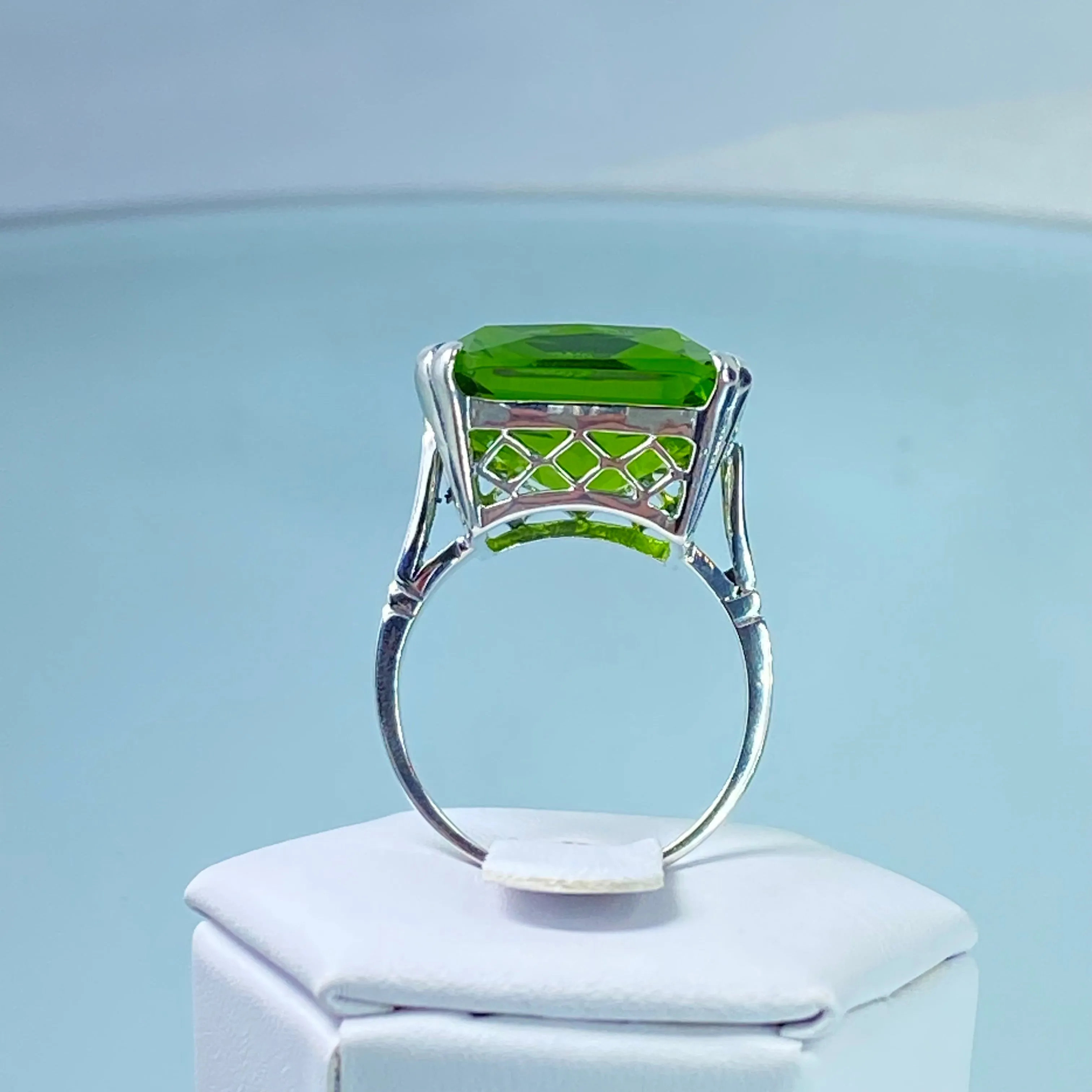 Peridot Ring, Size 5.5, 20ct Big Huge Square Gem, Vintage Jewelry #D1 - Ready to Ship