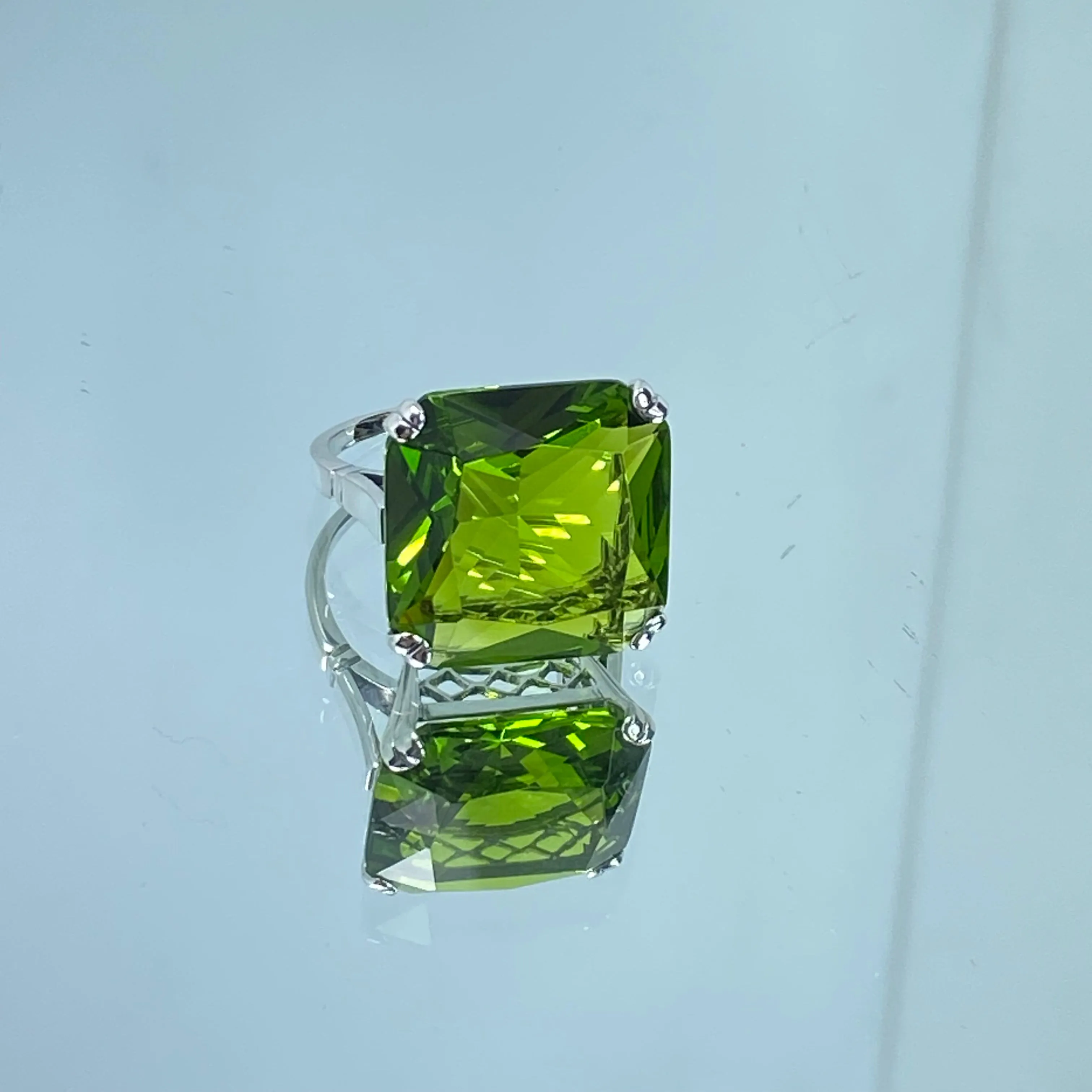 Peridot Ring, Size 5.5, 20ct Big Huge Square Gem, Vintage Jewelry #D1 - Ready to Ship