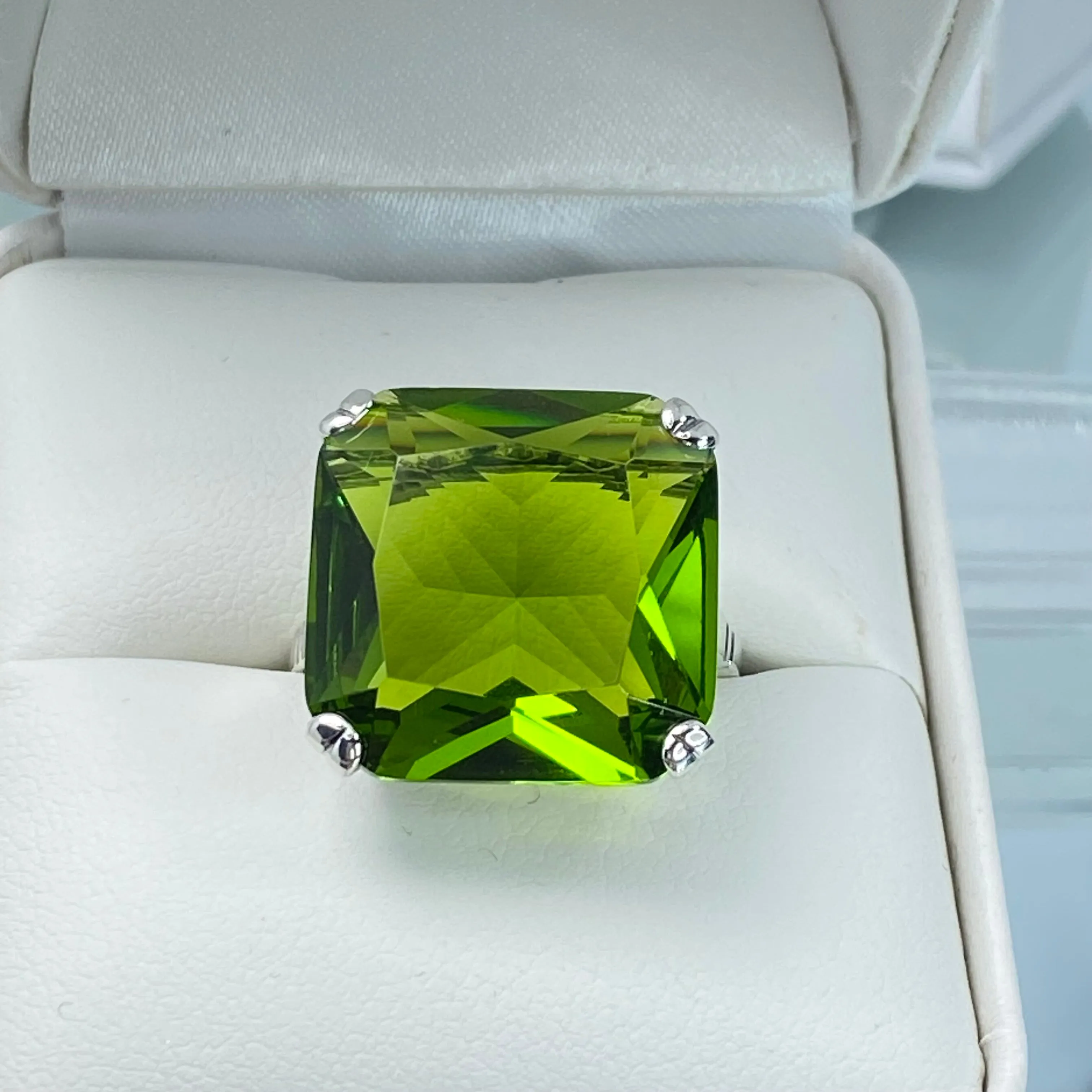 Peridot Ring, Size 5.5, 20ct Big Huge Square Gem, Vintage Jewelry #D1 - Ready to Ship