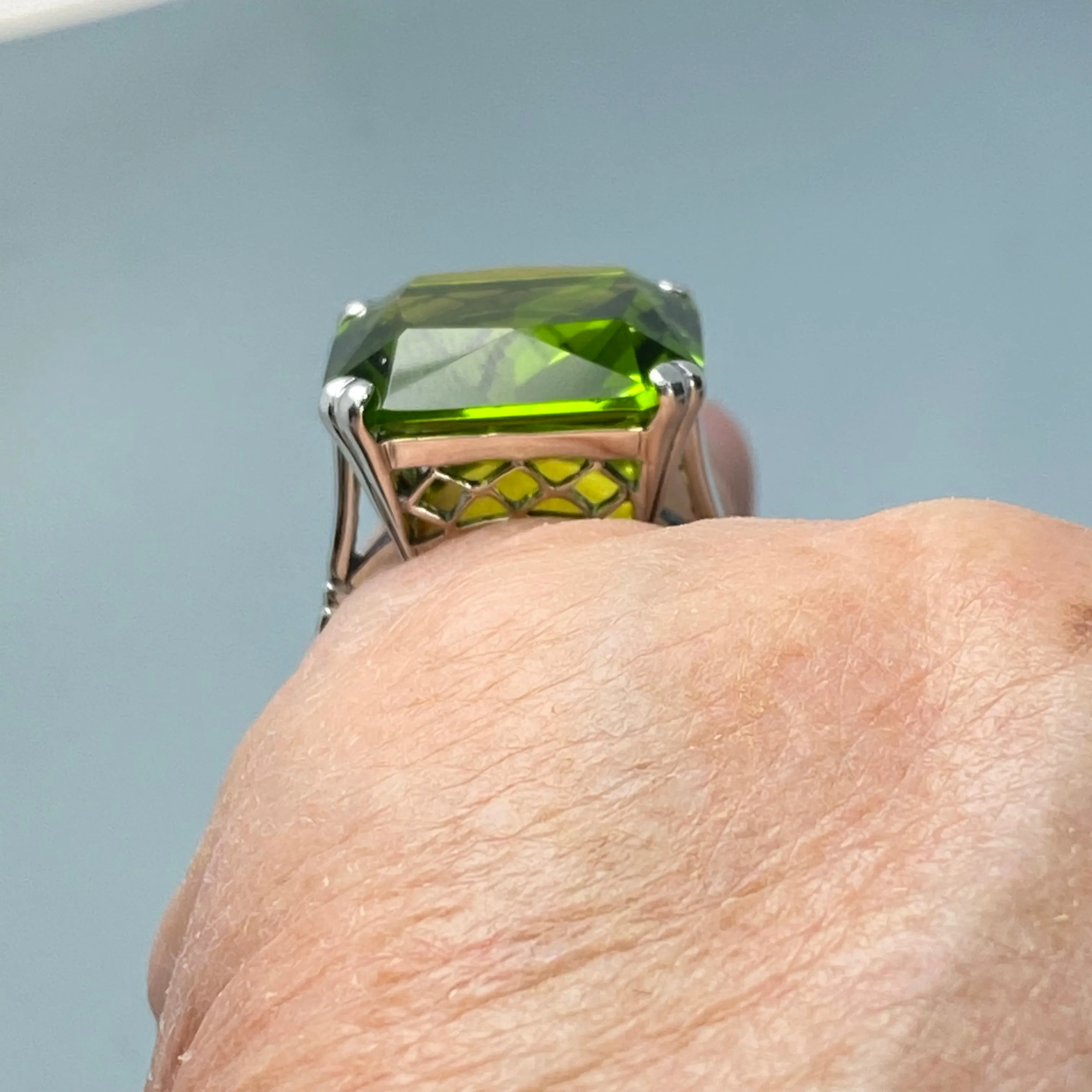 Peridot Ring, Size 5.5, 20ct Big Huge Square Gem, Vintage Jewelry #D1 - Ready to Ship
