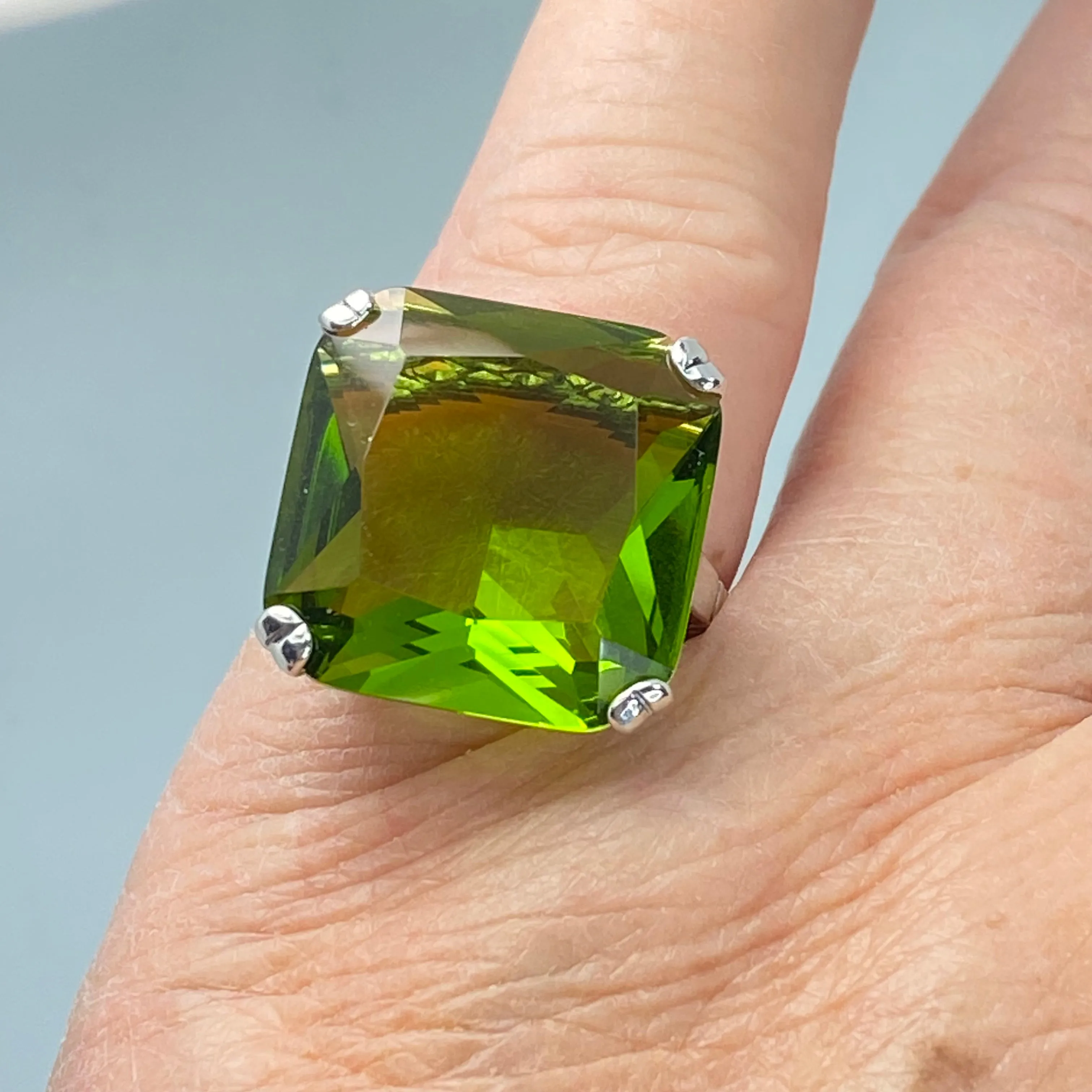 Peridot Ring, Size 5.5, 20ct Big Huge Square Gem, Vintage Jewelry #D1 - Ready to Ship