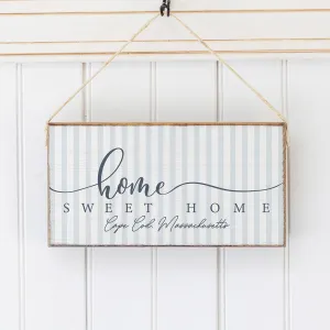 Personalized Blue and White Striped Home Sweet Home Twine Hanging Sign