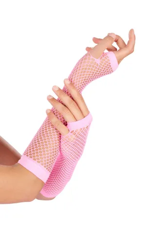 Pink Neon Fishnet Gloves