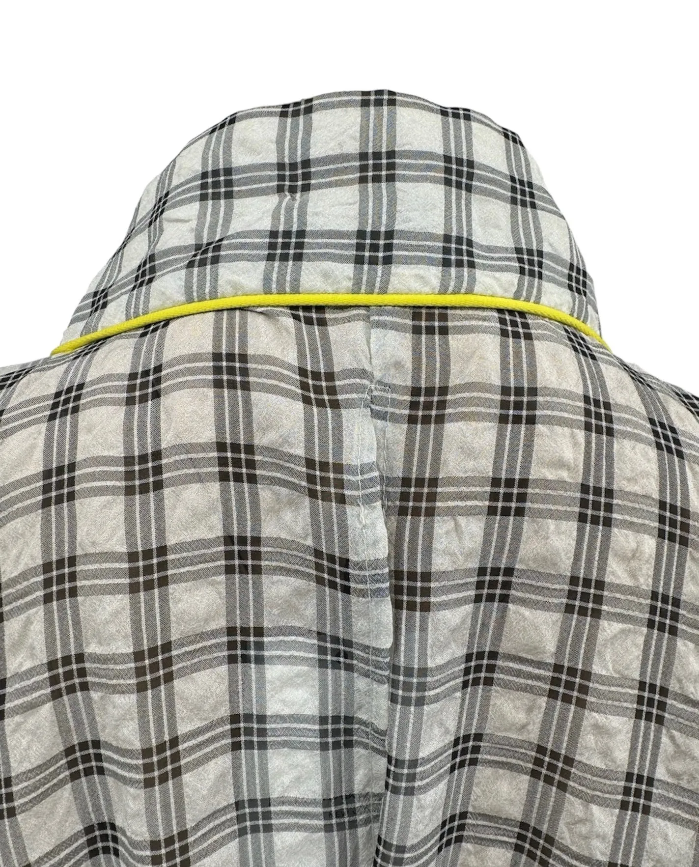 Plaid Kimono Wrap Dress with Neon Piping
