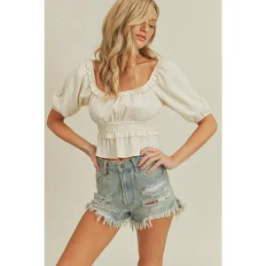 Puff Sleeve Elastic Waist Blouse