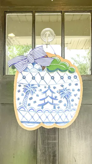 Pumpkin Door Hanger in Blue Chinoiserie