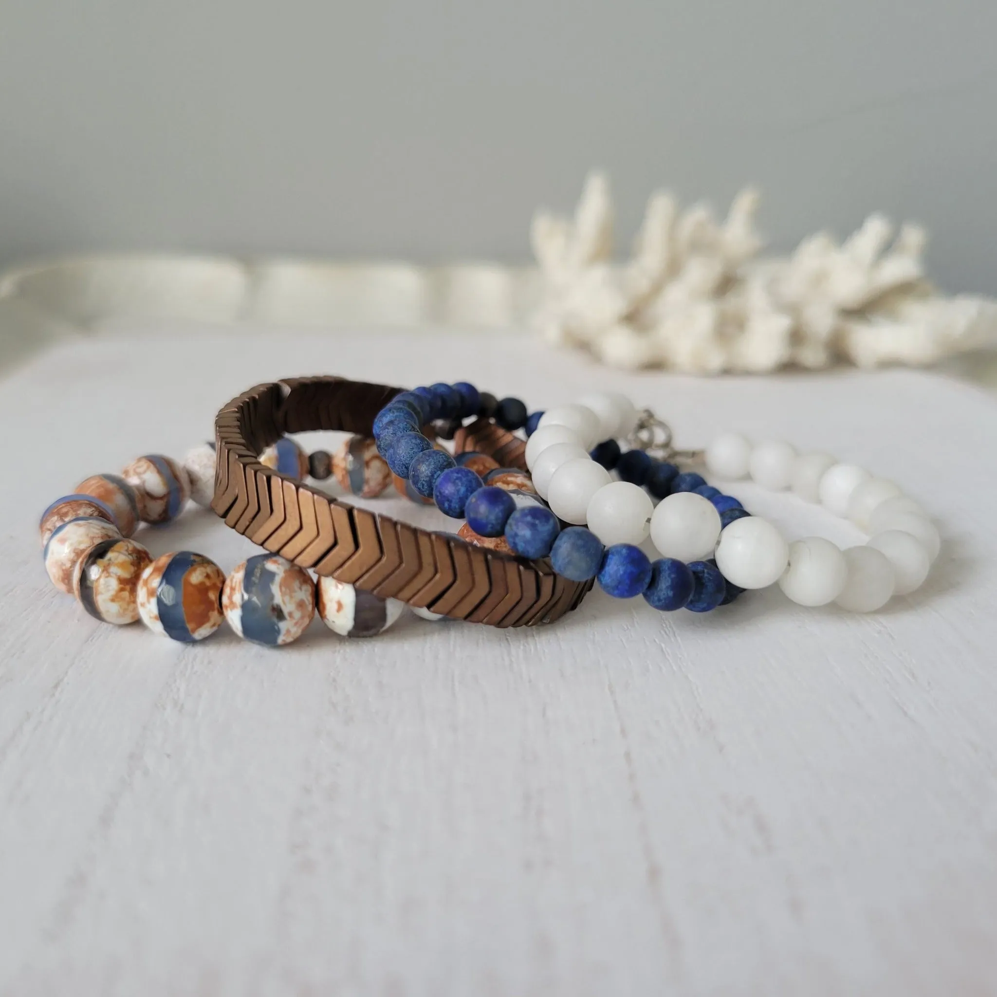 "Rustic White Waters"  Natural Stone Bead Bracelet Set - Mix n Match or Each