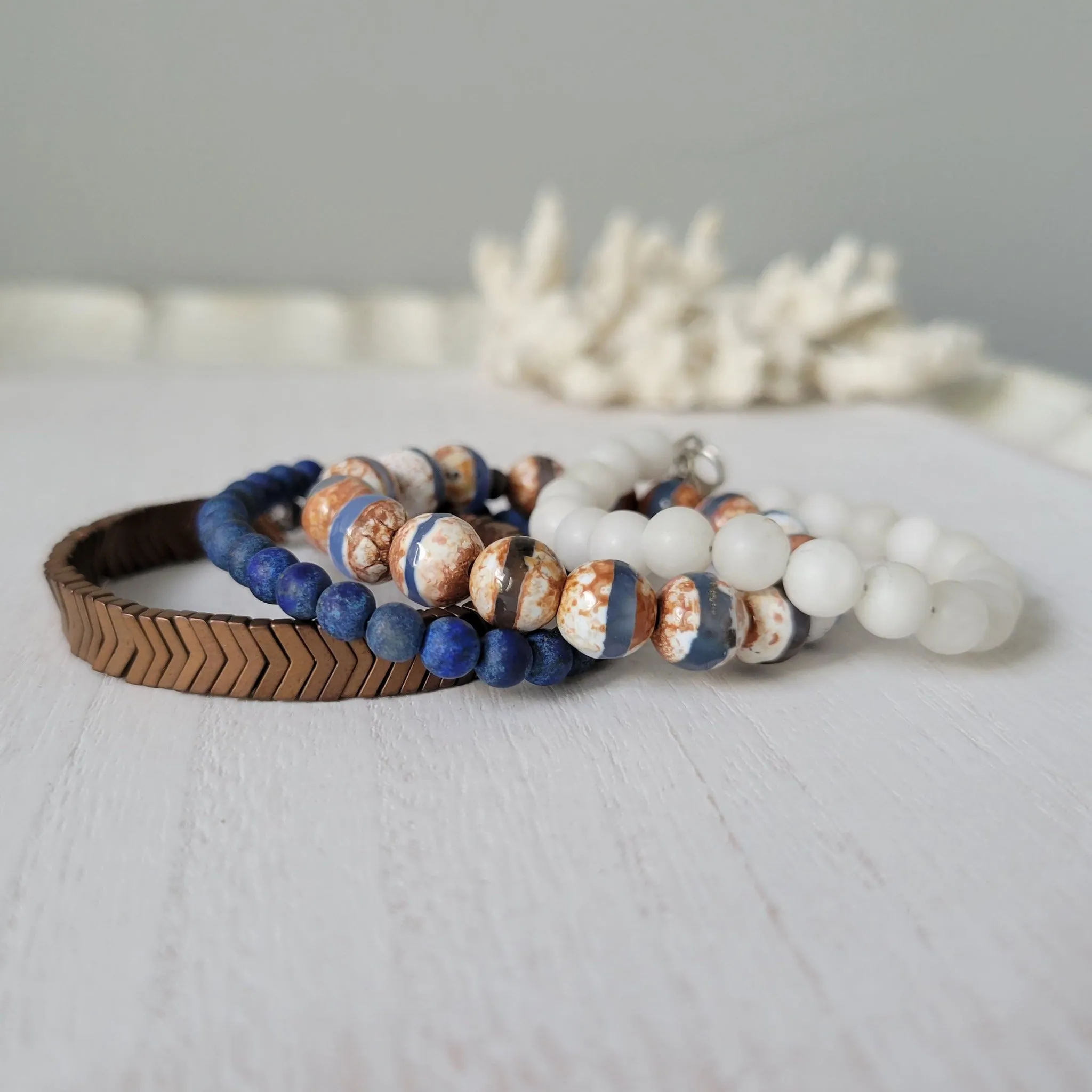 "Rustic White Waters"  Natural Stone Bead Bracelet Set - Mix n Match or Each