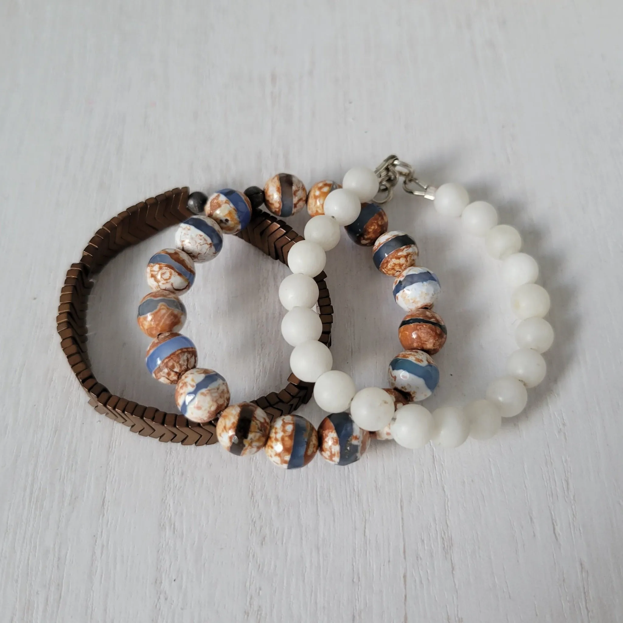 "Rustic White Waters"  Natural Stone Bead Bracelet Set - Mix n Match or Each