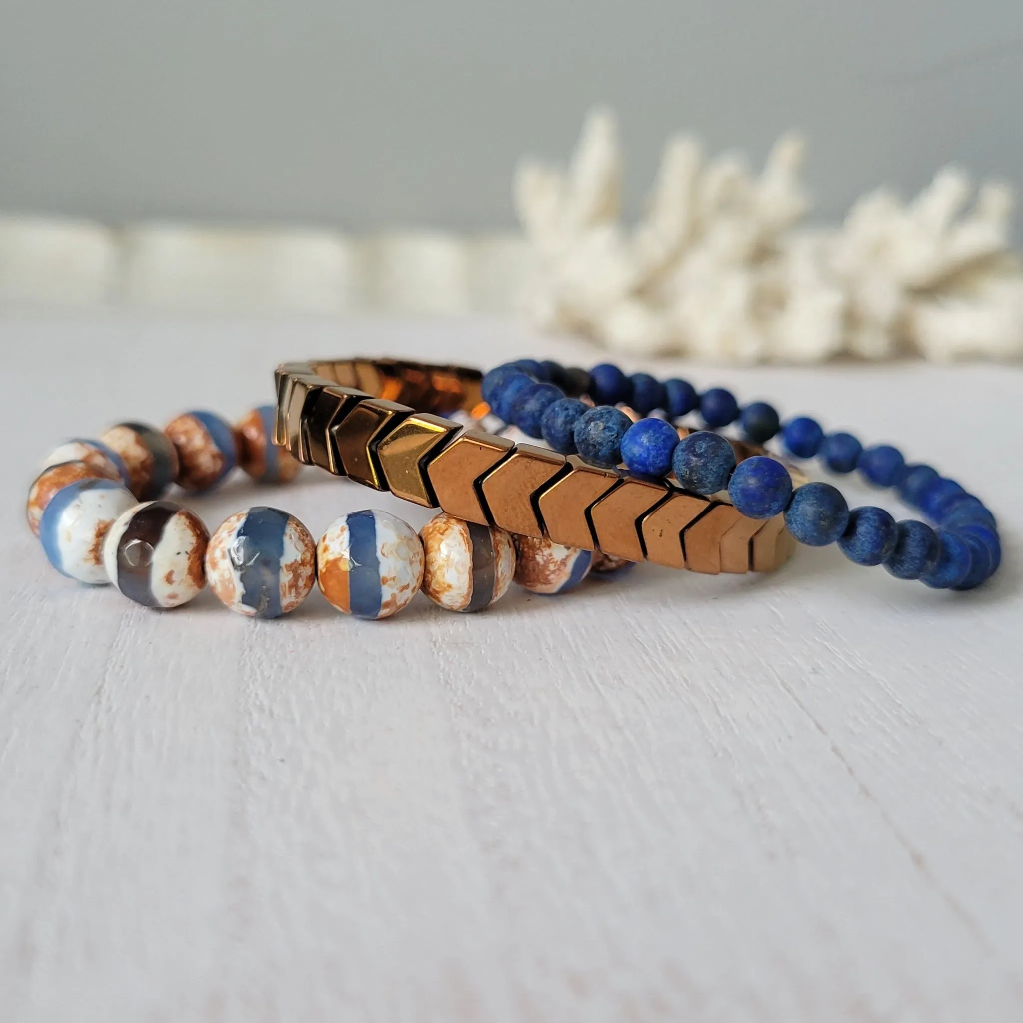 "Rustic White Waters"  Natural Stone Bead Bracelet Set - Mix n Match or Each