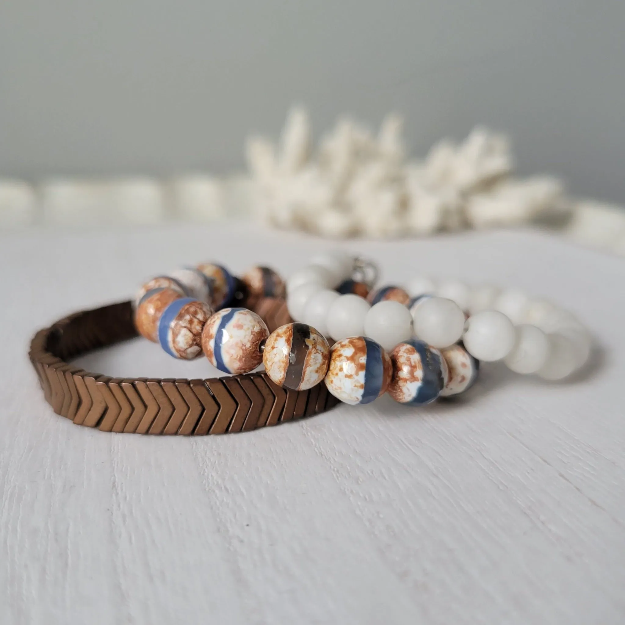 "Rustic White Waters"  Natural Stone Bead Bracelet Set - Mix n Match or Each