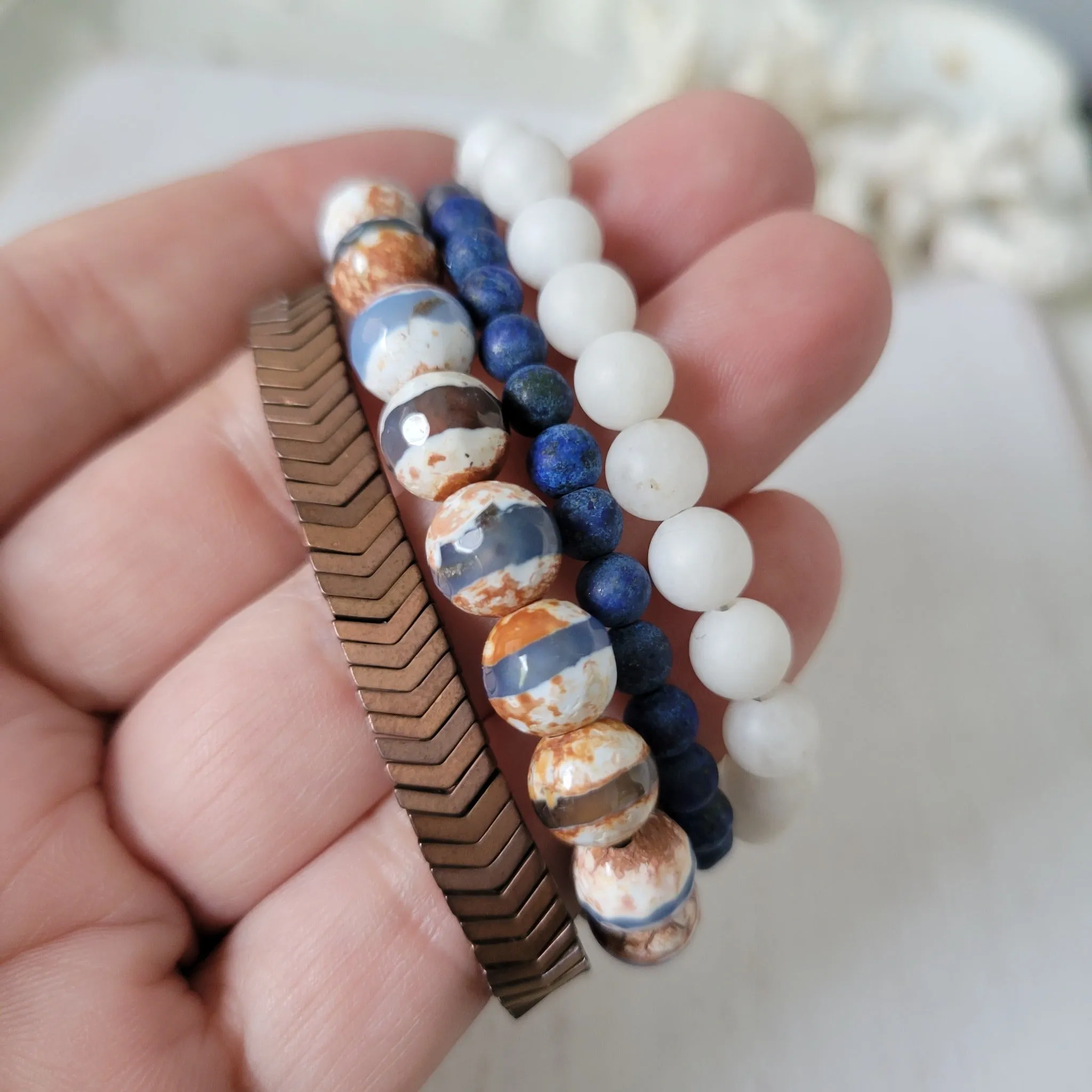 "Rustic White Waters"  Natural Stone Bead Bracelet Set - Mix n Match or Each