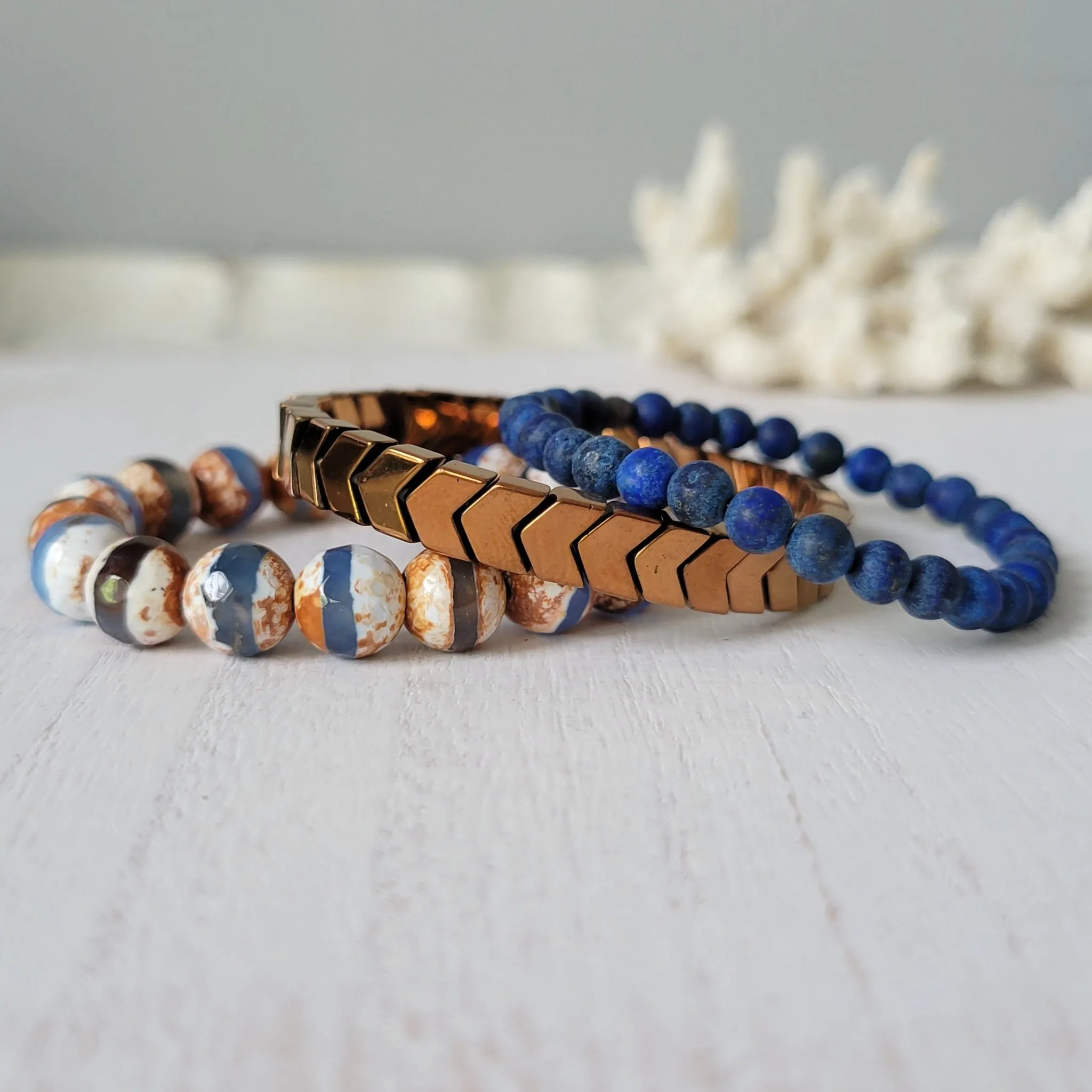 "Rustic White Waters"  Natural Stone Bead Bracelet Set - Mix n Match or Each