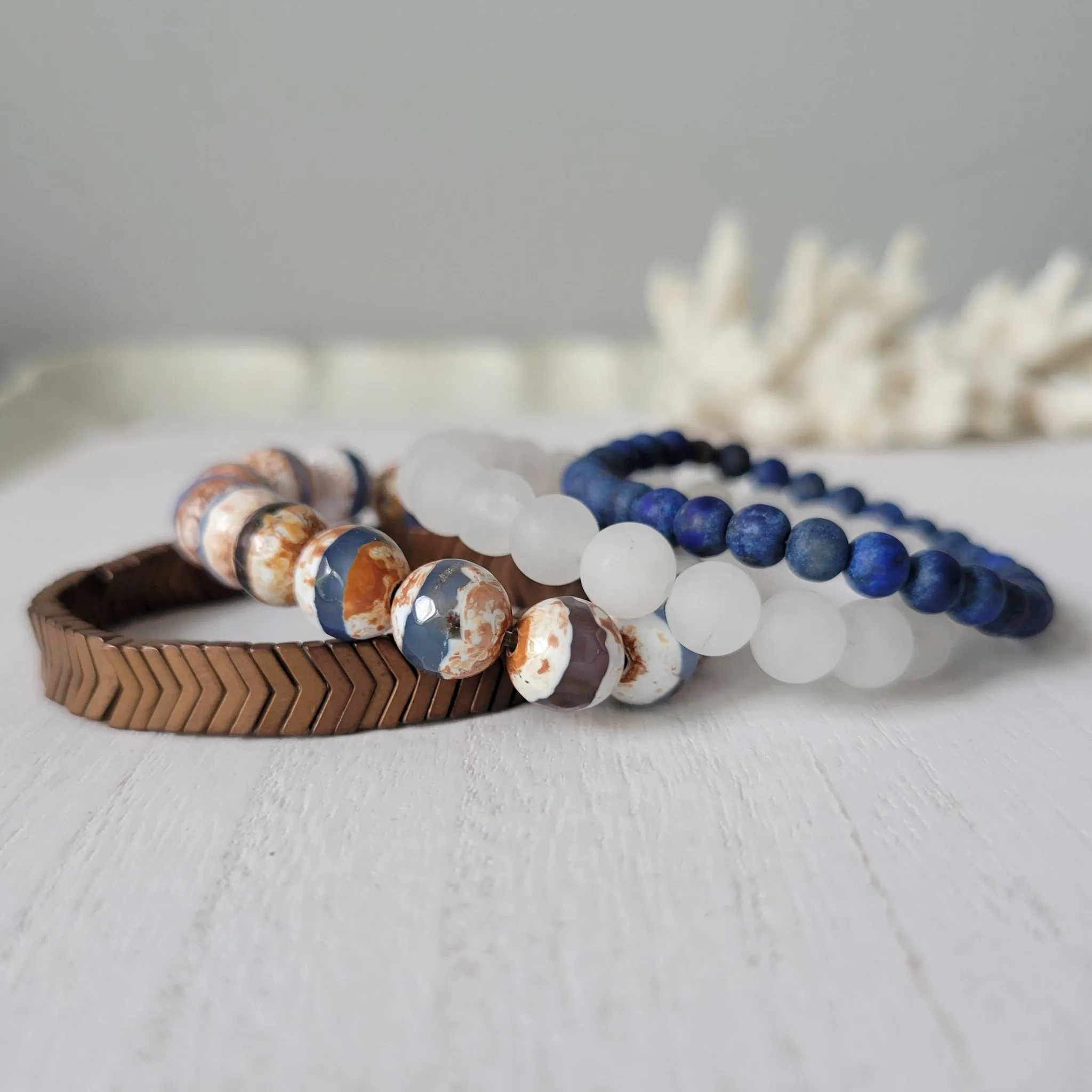 "Rustic White Waters"  Natural Stone Bead Bracelet Set - Mix n Match or Each