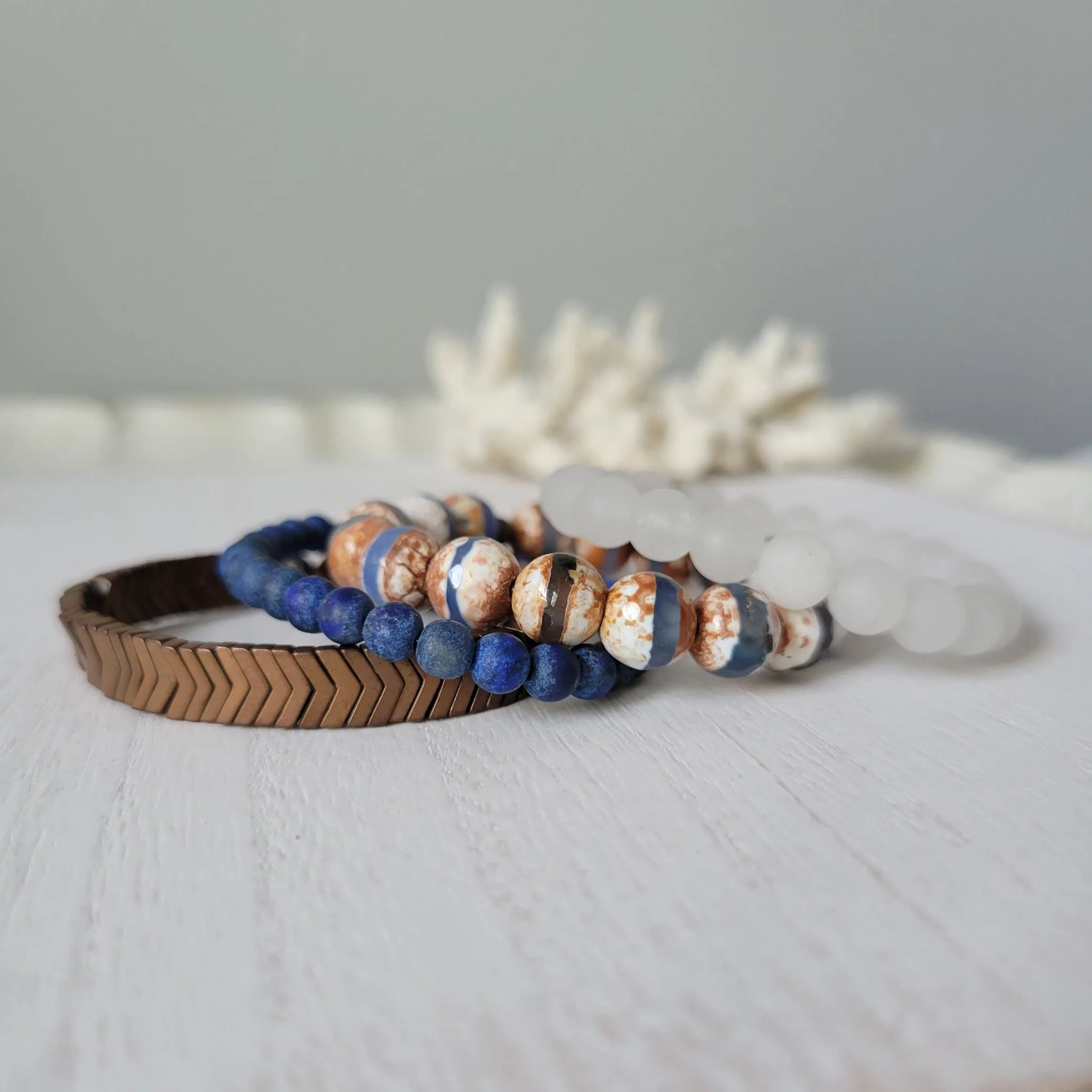 "Rustic White Waters"  Natural Stone Bead Bracelet Set - Mix n Match or Each