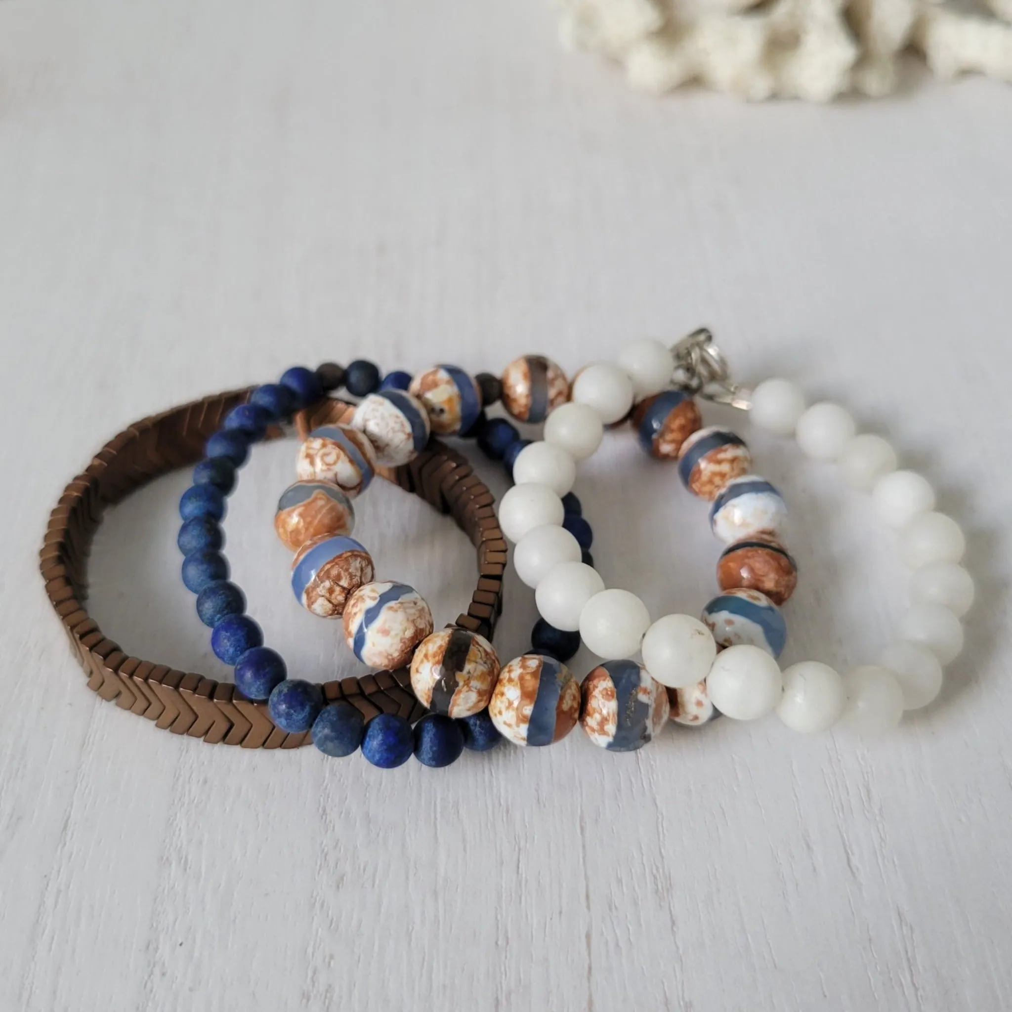 "Rustic White Waters"  Natural Stone Bead Bracelet Set - Mix n Match or Each