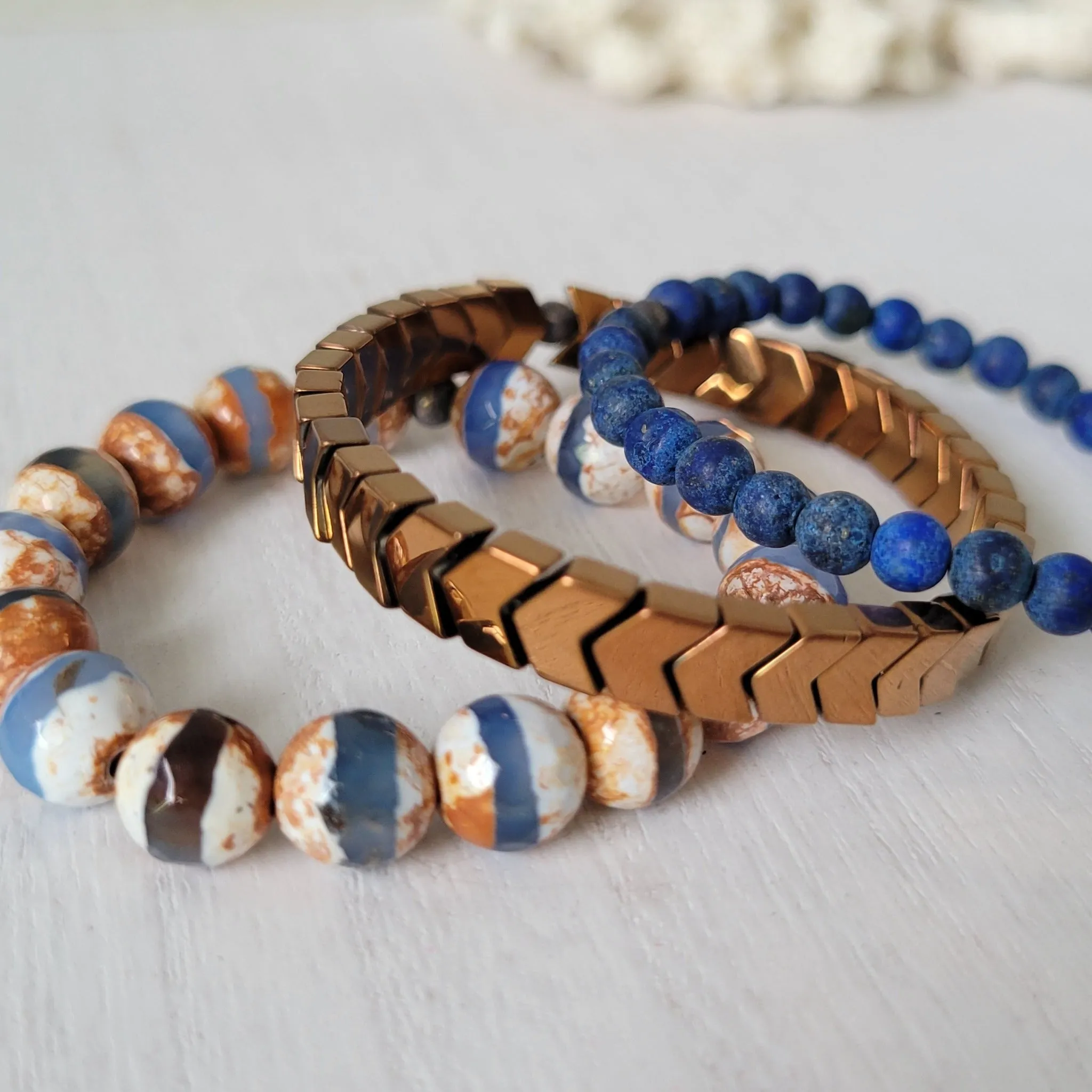 "Rustic White Waters"  Natural Stone Bead Bracelet Set - Mix n Match or Each